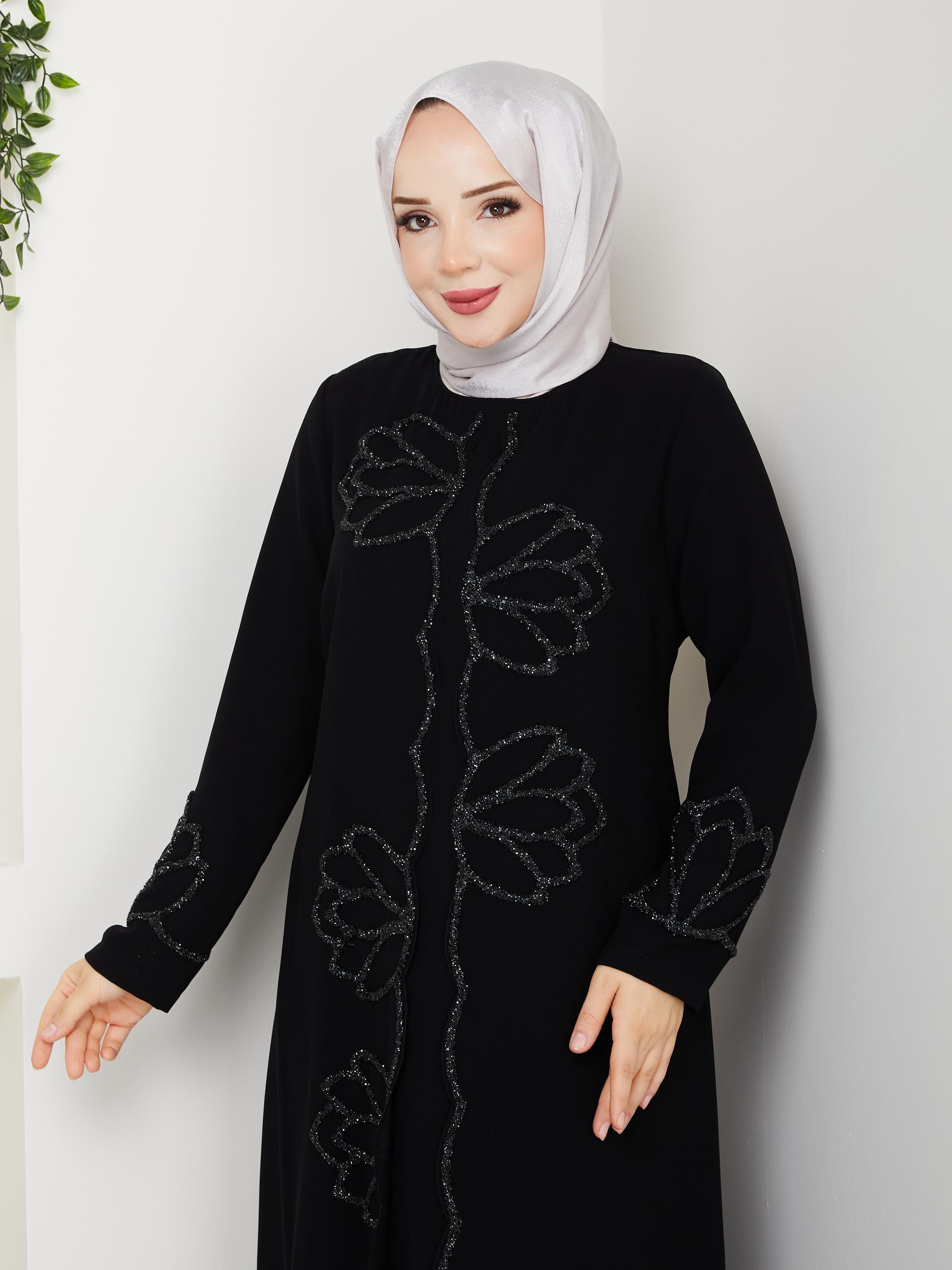 LOTUS ÇİÇEK TAŞLI BÜYÜK BEDEN ANNE ELBİSESİ