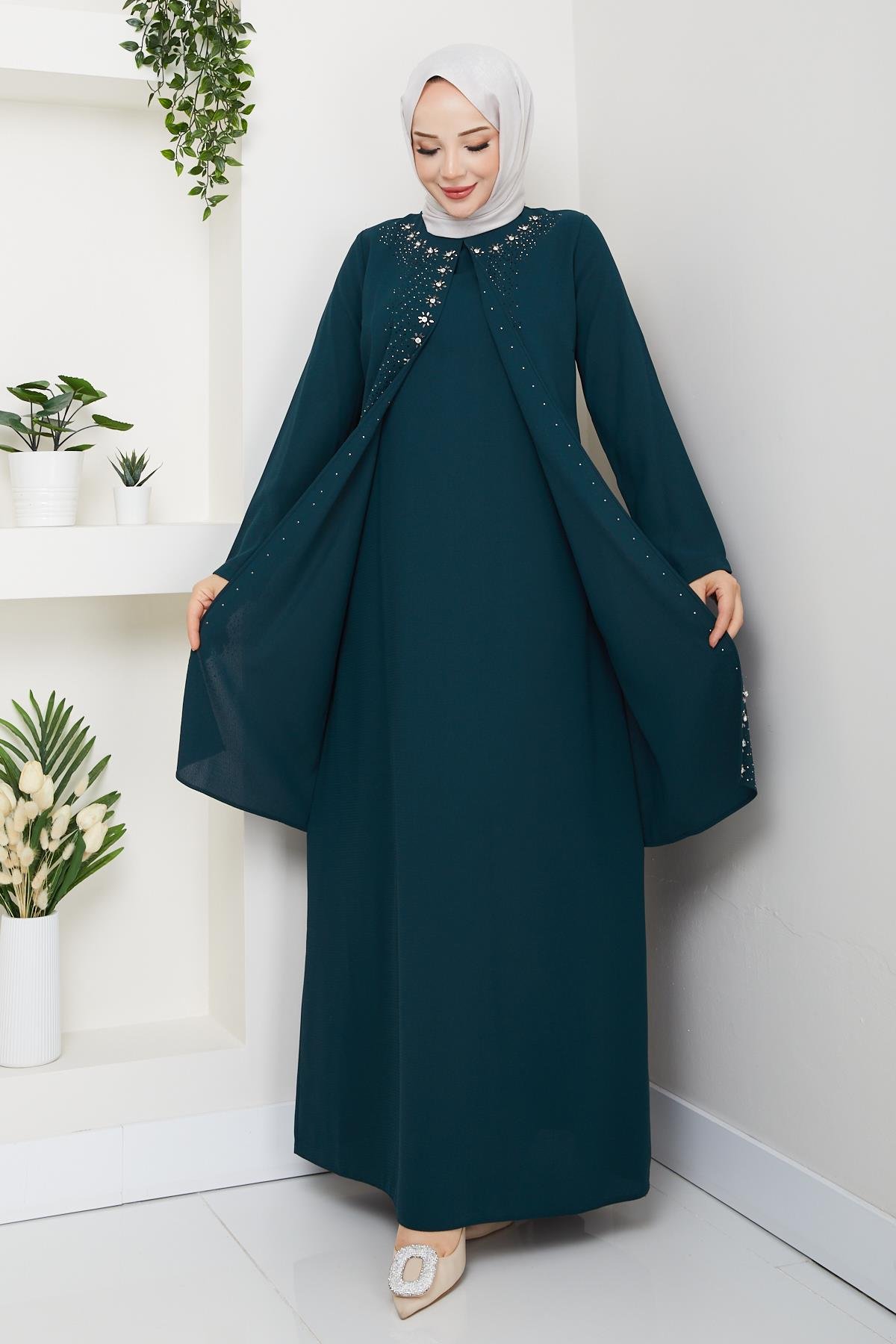 Papatya Taşlı Büyük Beden Anne Elbisesi