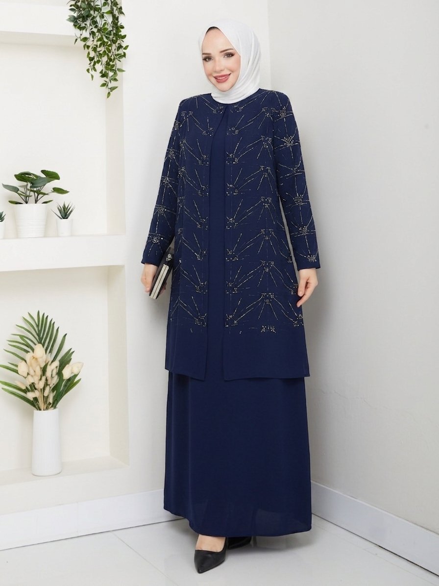 ŞİMŞEK TAŞLI BÜYÜK BEDEN ANNE ELBİSESİ