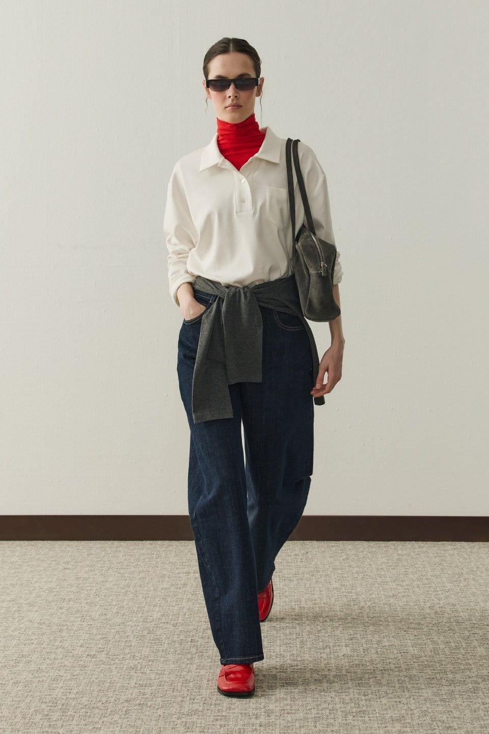 Beyaz Norah Cepli Polo Yaka Sweatshirt