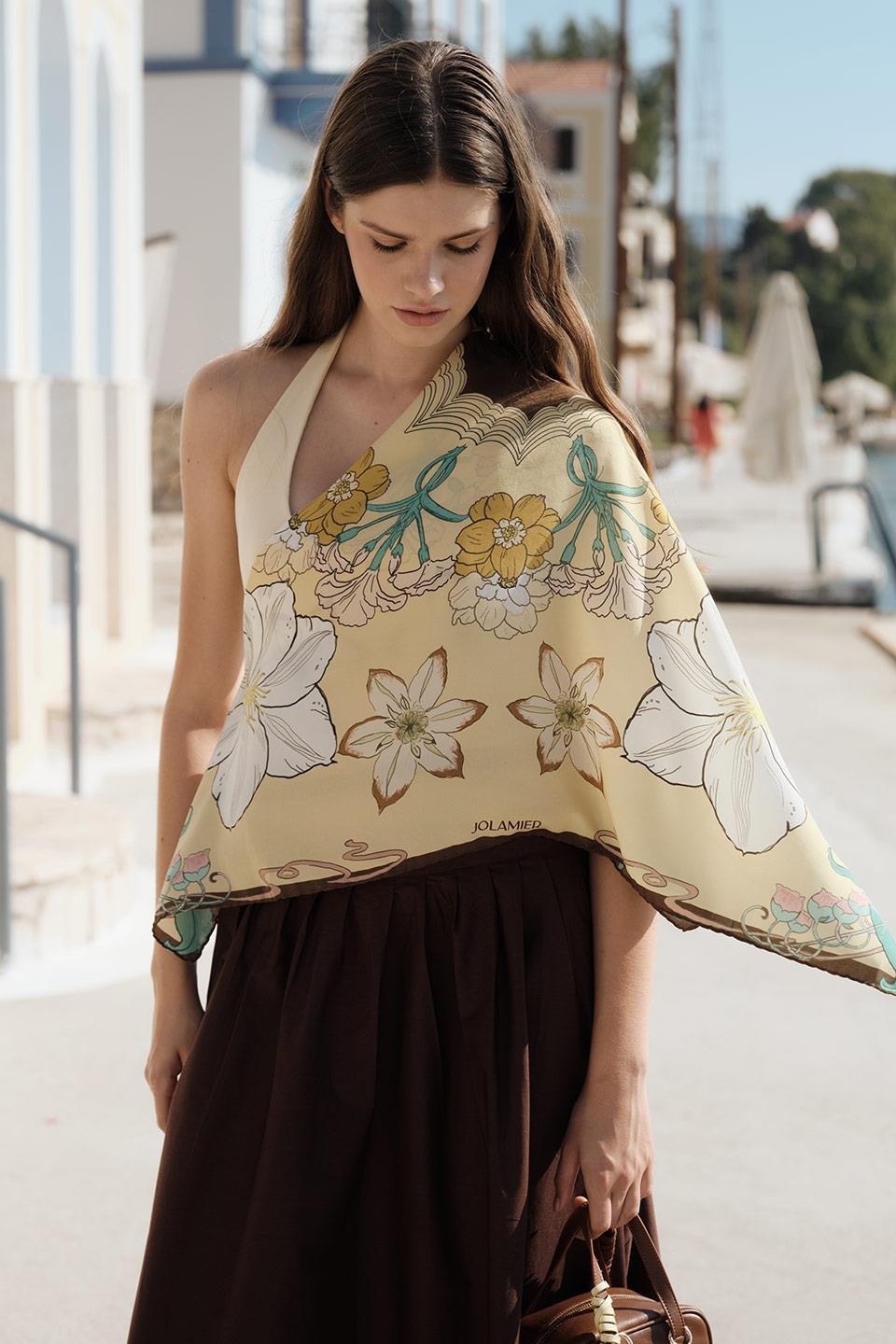 DESENLİ MODAL EŞARP MANOLYA - SOFT SARI