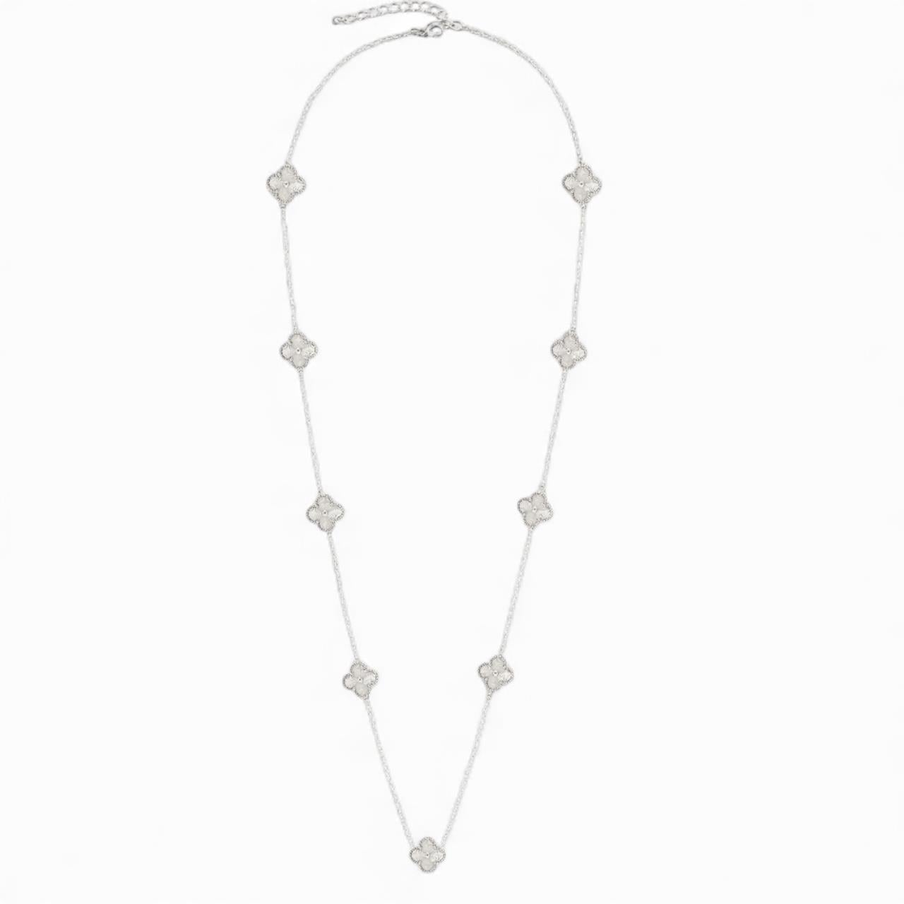 100cm Dokuzlu Silver Yonca kolye