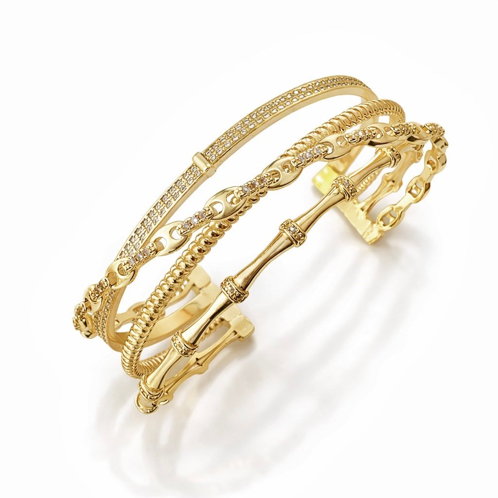 14K Gold Hrms Çoklu Tasarım Cuff Bilezik