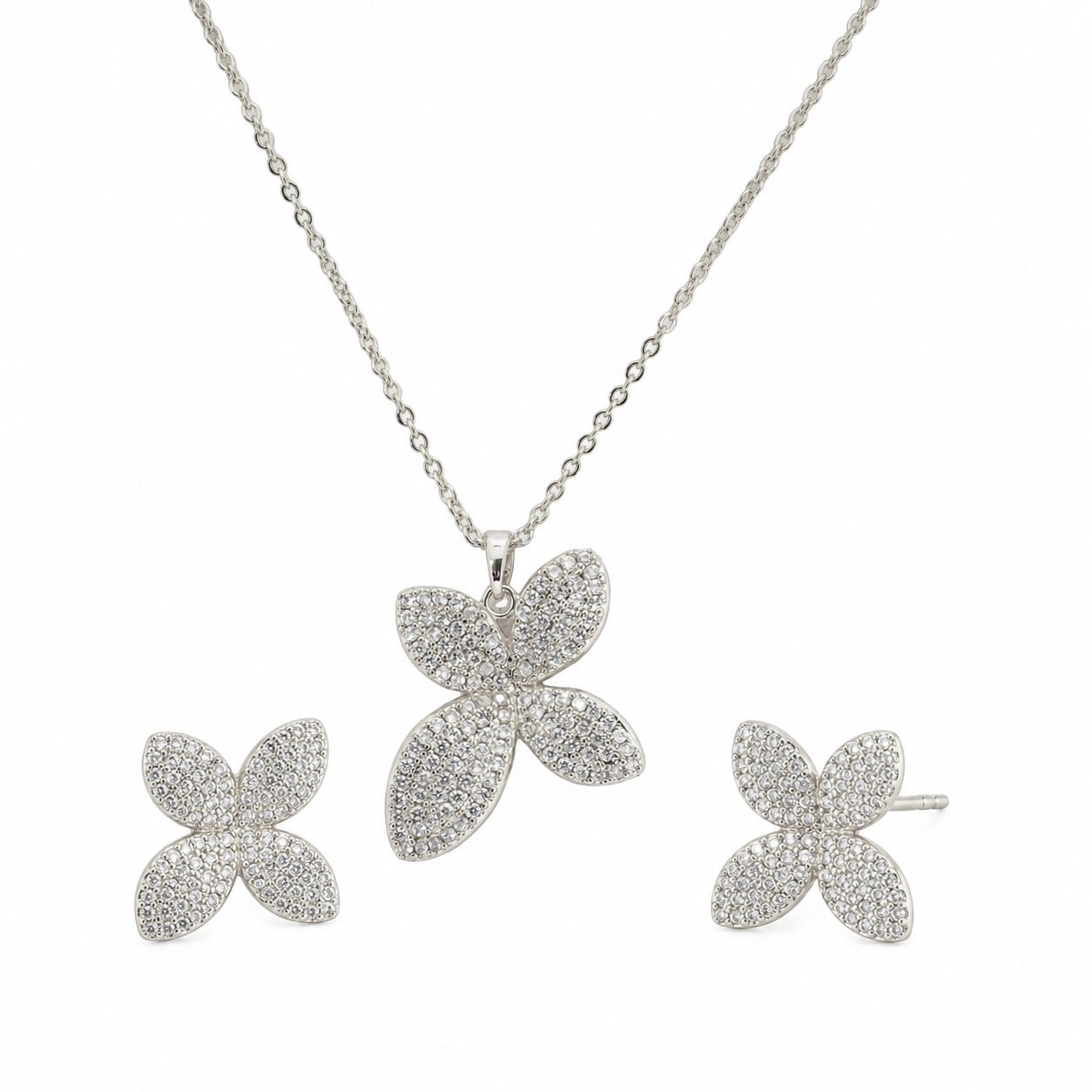 14K White Gold Kolye Küpe Seti