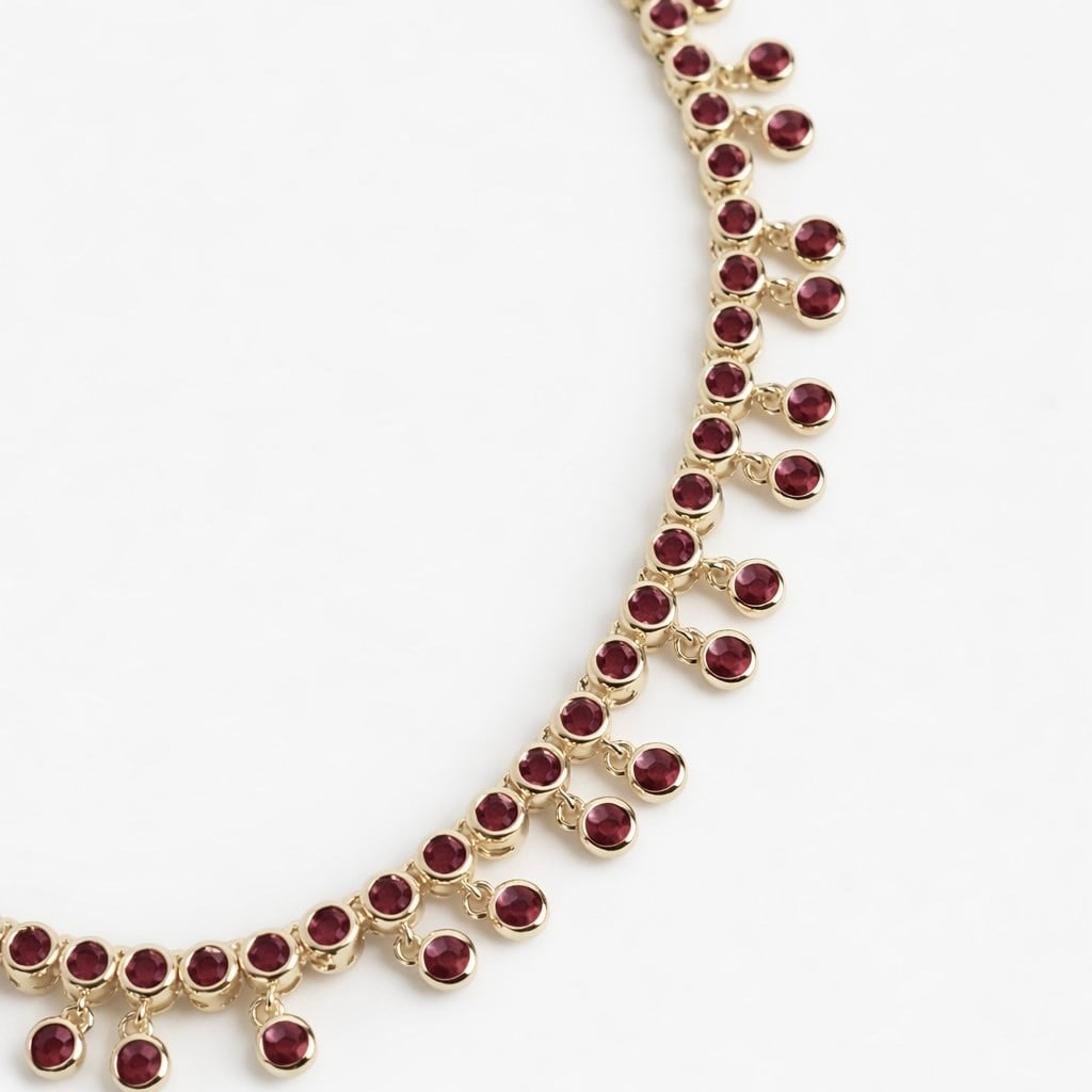 Ruby Drape Işıltılı Sallantılı Gold Kolye