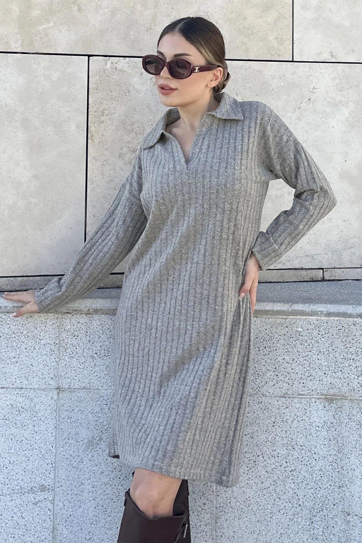 Kadın Bej Midi Elbise - 700-2988