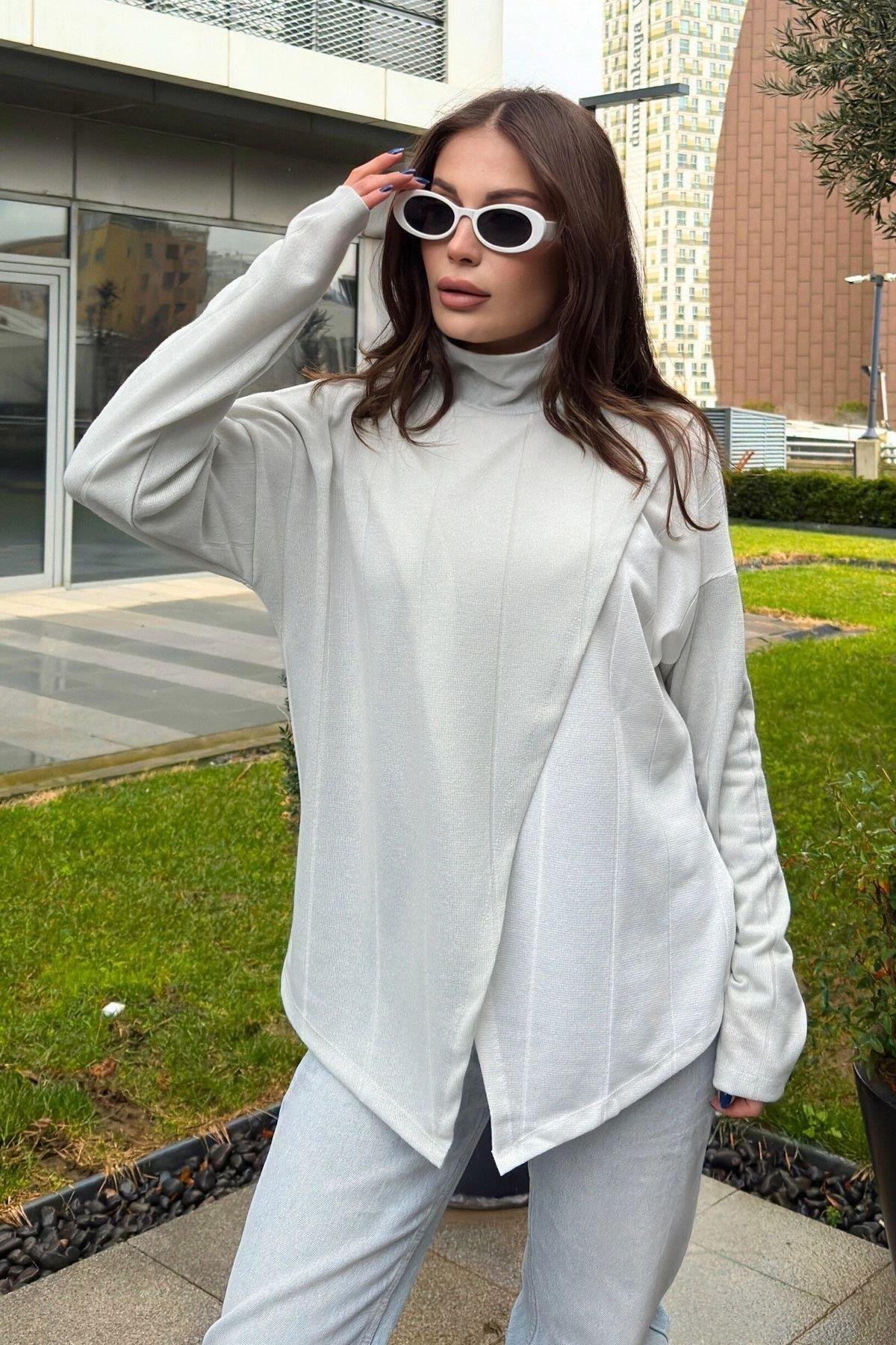 Kadın Bej Triko Bluz - 700-3513