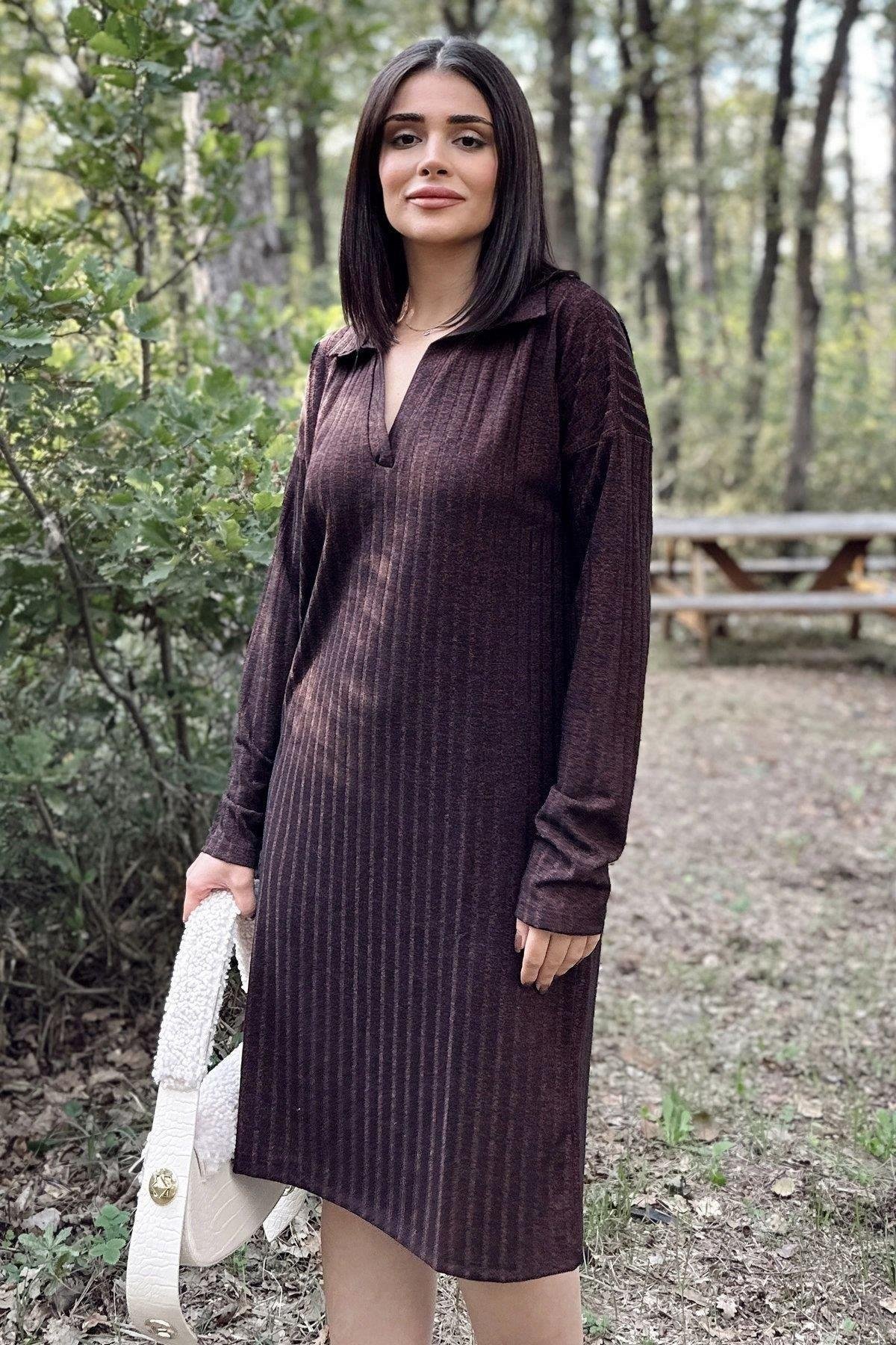 Kadın Bordo Triko Elbise - 700-2988