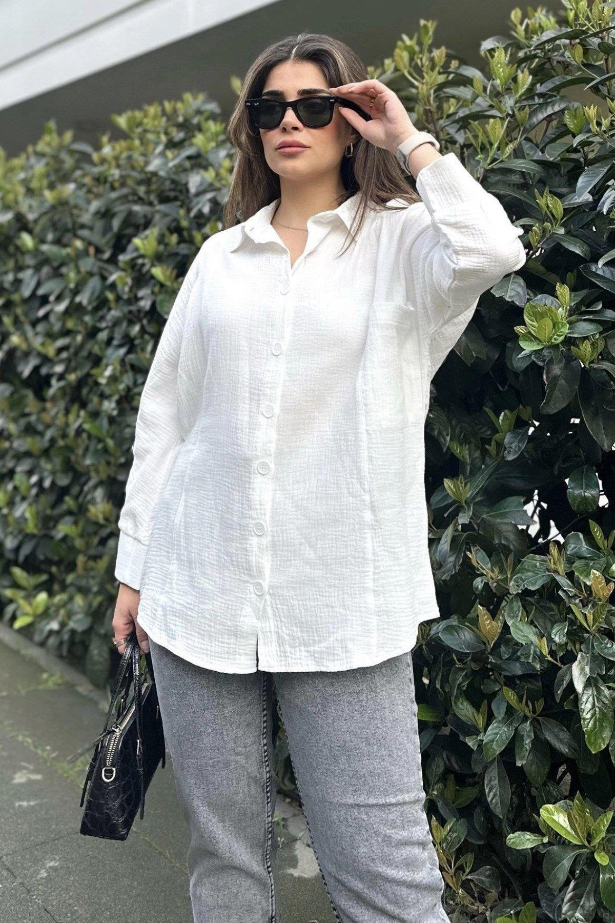 Kadın Ekru Salaş Gömlek - 700-3406