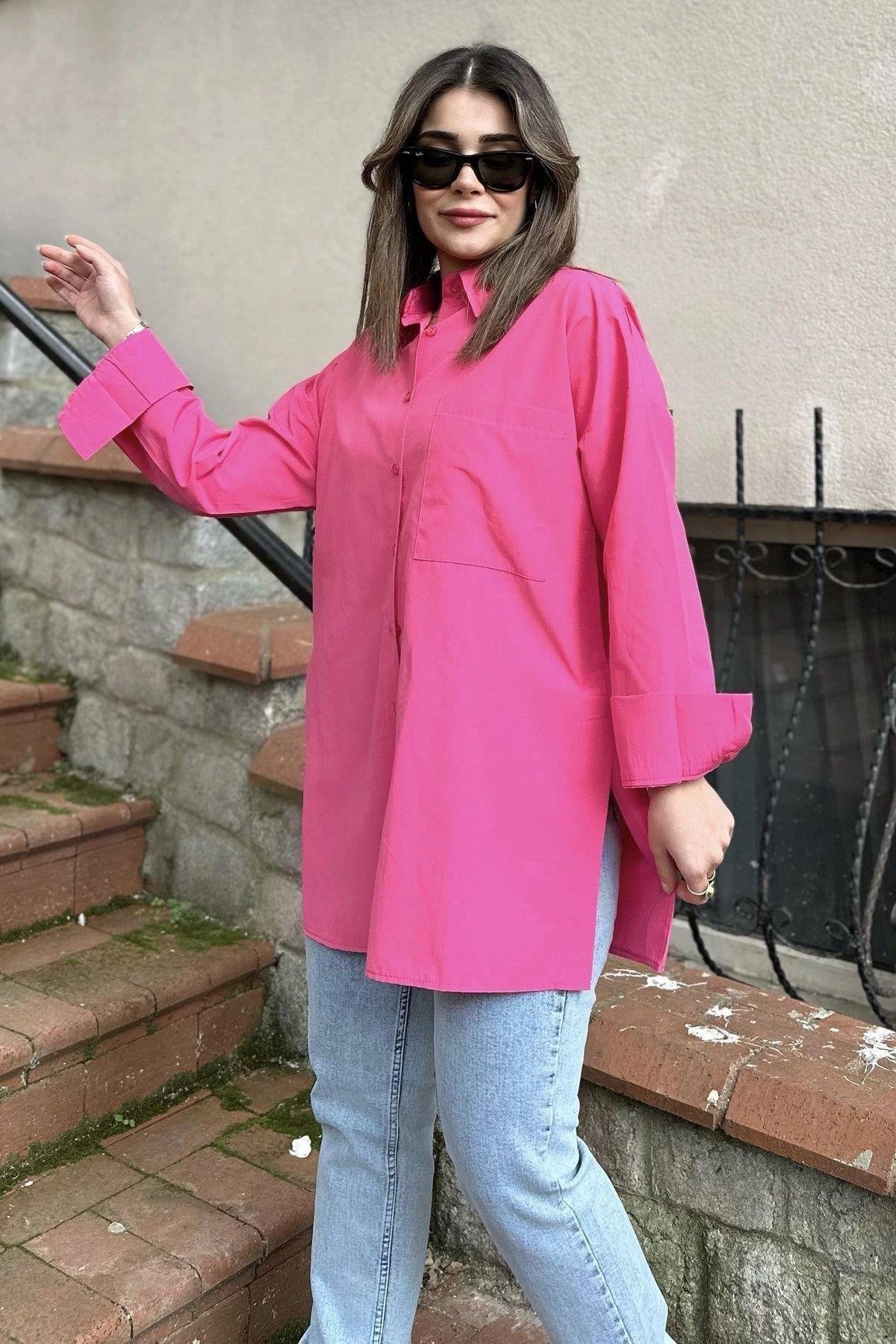 Kadın Fuşya Uzun Gömlek - 700-3518