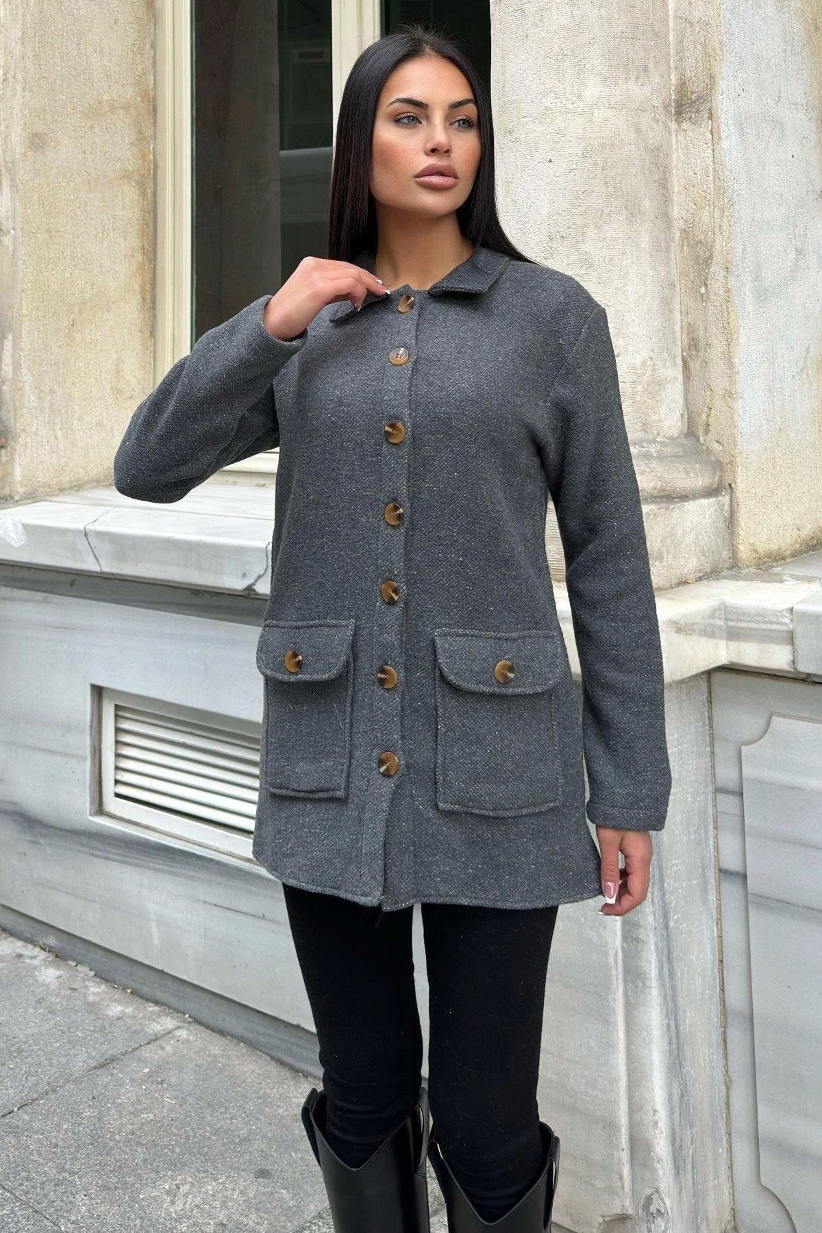 Kadın Gri Kaşe Ceket - 700-3683