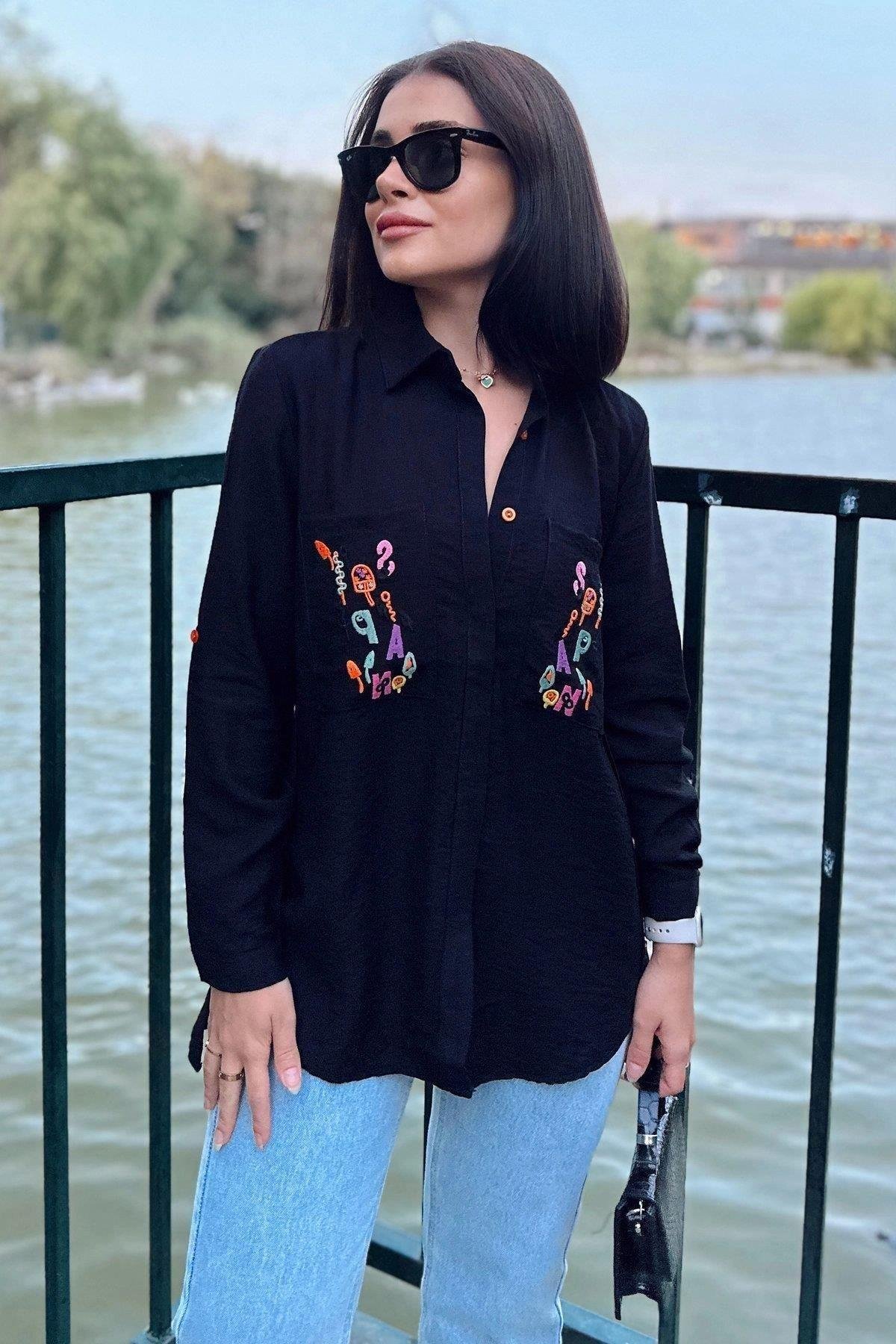 Kadın Siyah Gömlek - 700-K6111
