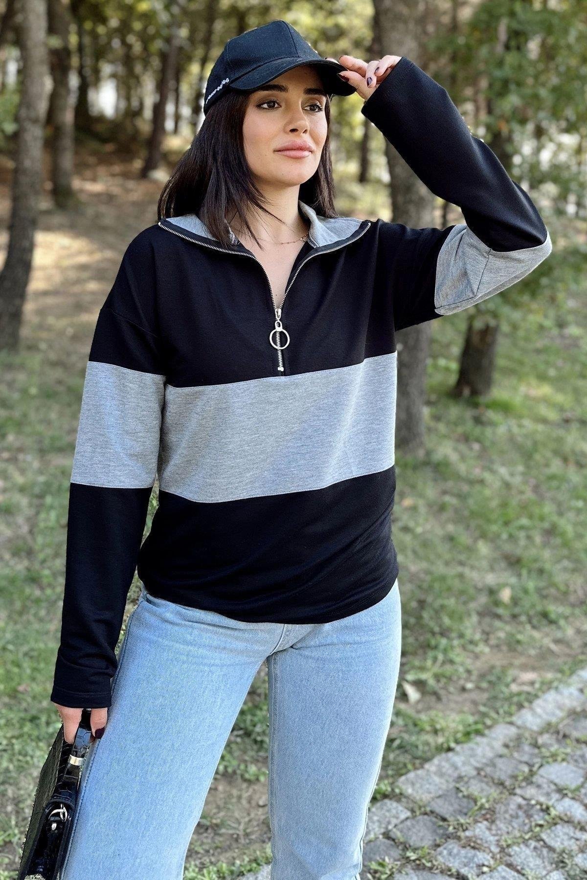 Kadın Siyah Sweatshirt - 700-3471