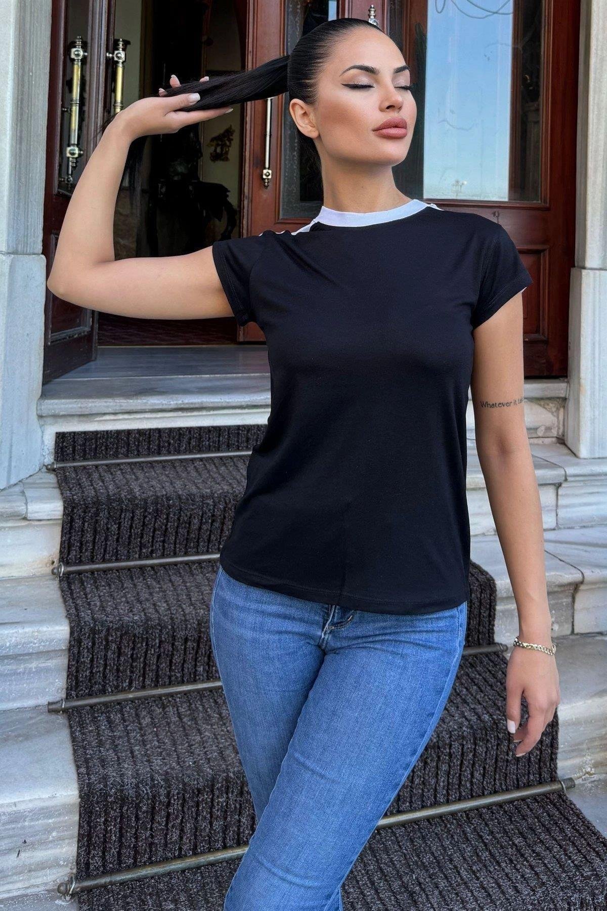 Kadın Siyah Tişört - 700-3229
