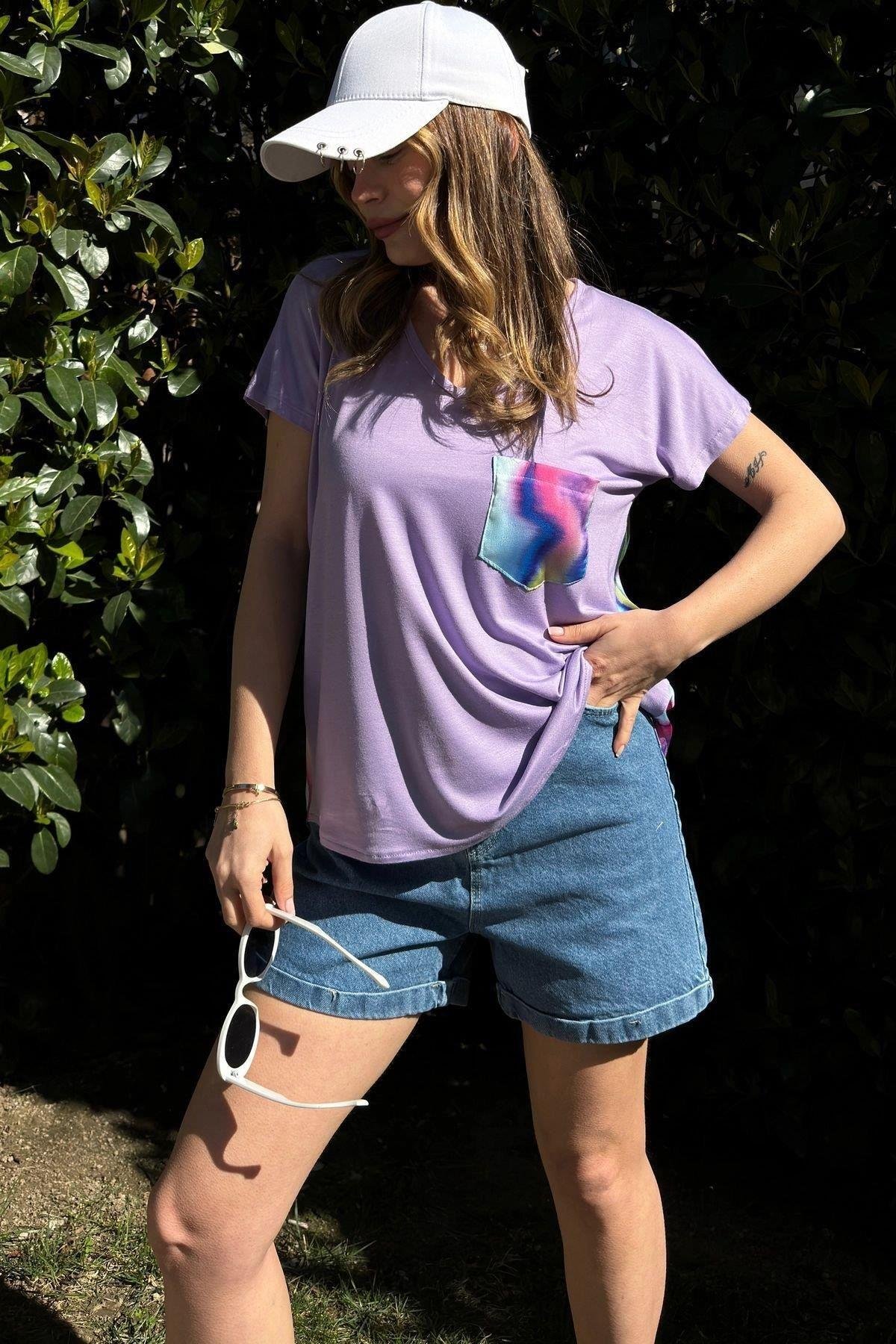 Lila Kadın Basic T-Shirt - 700-3426
