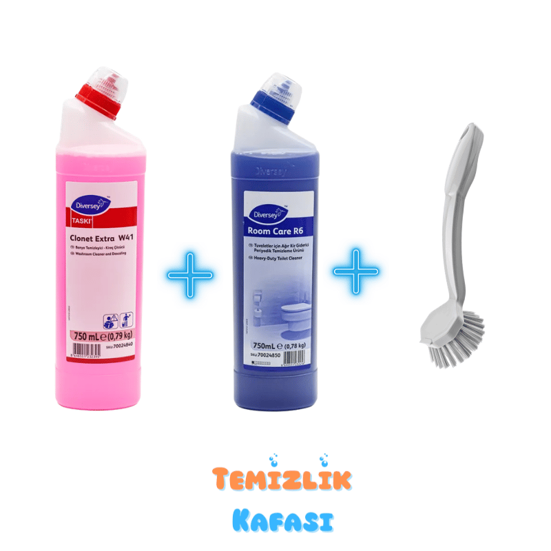 Diversey Profesyonel Banyo ve Tuvalet Hijyen Seti - Taski Clonet Extra + Room Care R6 + Temizlik Fırçası