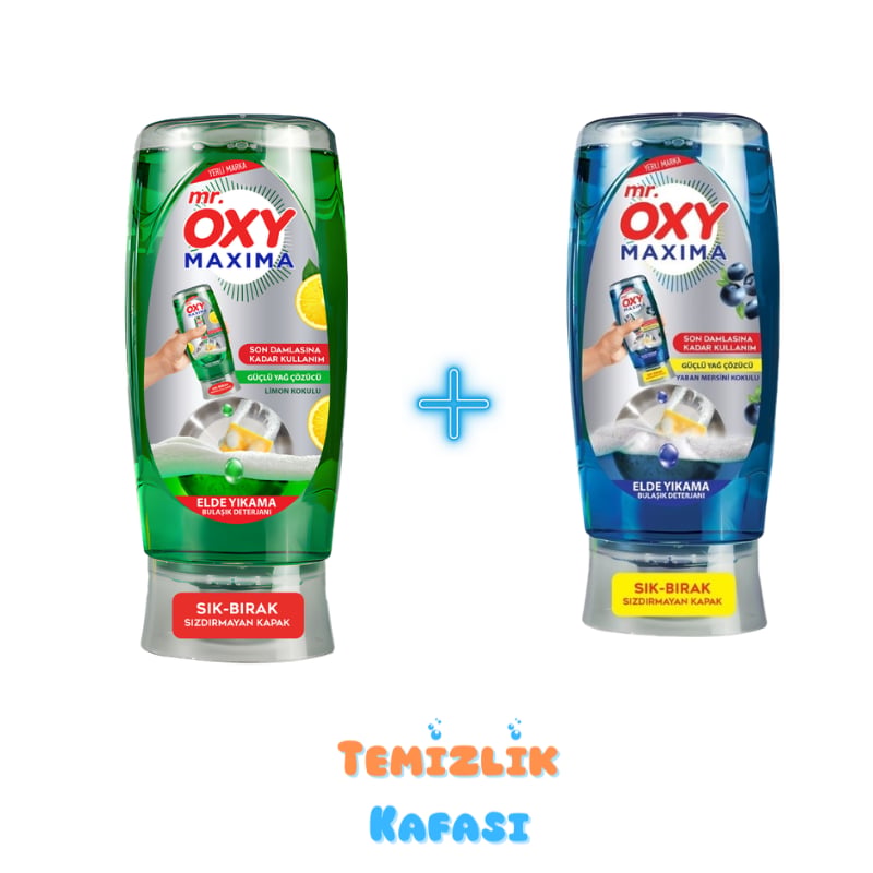 Mr. Oxy Maxima Bulaşık Deterjanı Seti - Limon Kokulu 500 ml + Yaban Mersini Kokulu 500 ml (Sık-Bırak Kapak)