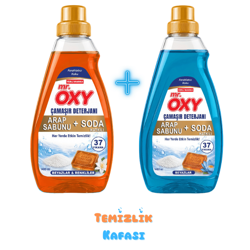 Mr. Oxy Arap Sabunu + Soda Katkılı Çamaşır Deterjanı 1480 ml + 1480 ml 2'li Set