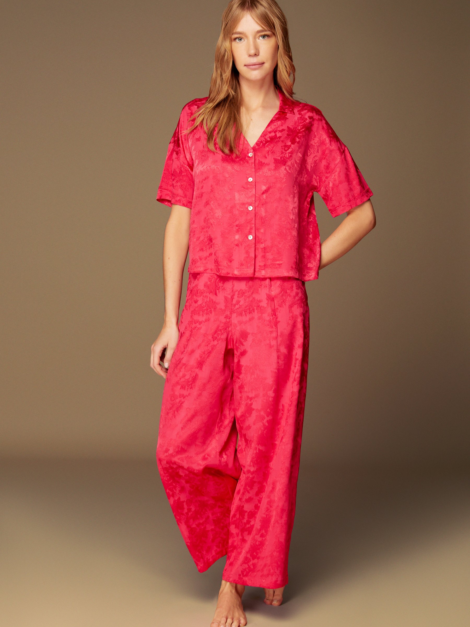Aurora 2'li Pembe Jakarlı Pijama Takımı Ev Giyim Seti 