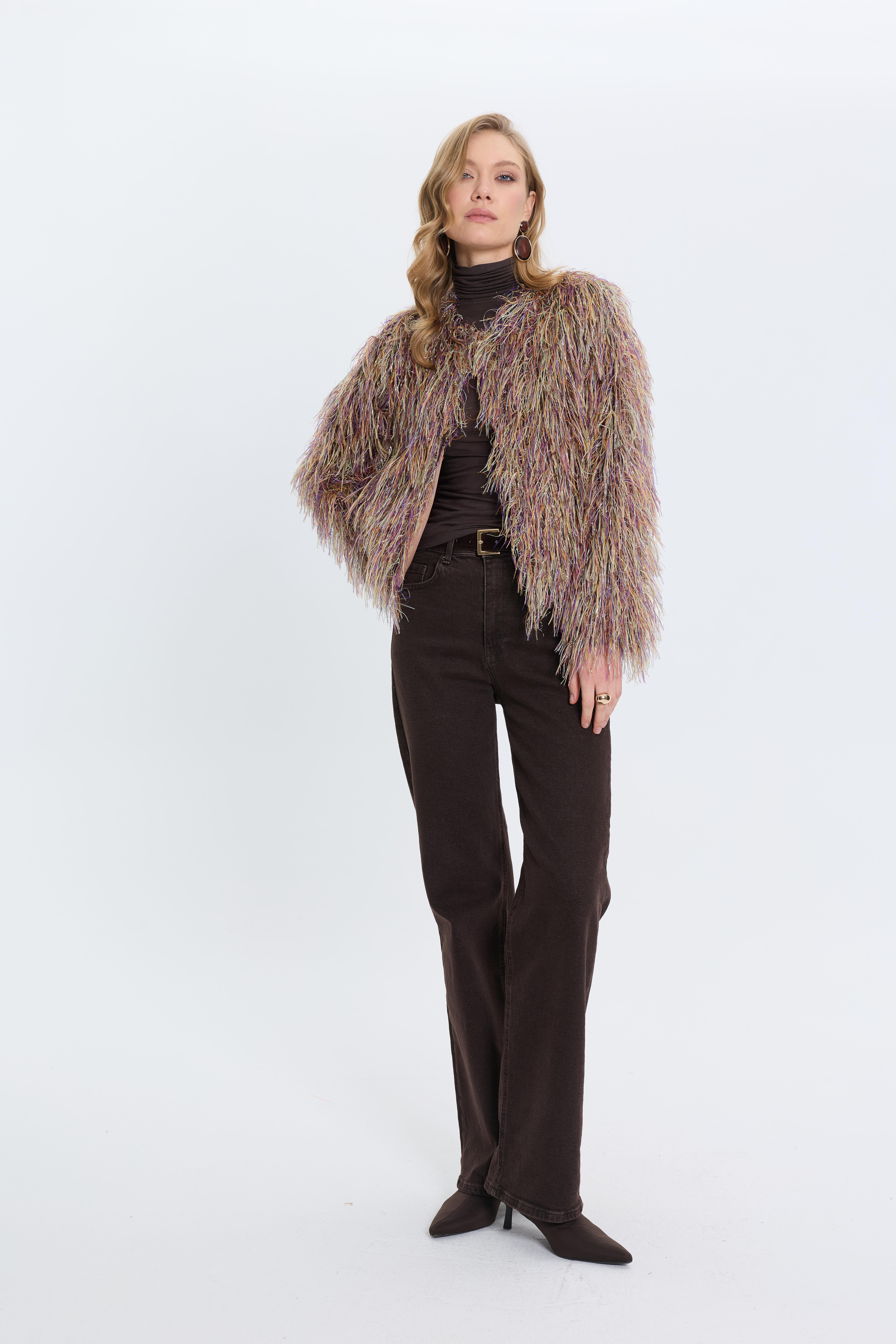 Kahverengi Straight Kemerli Jean Pantolon