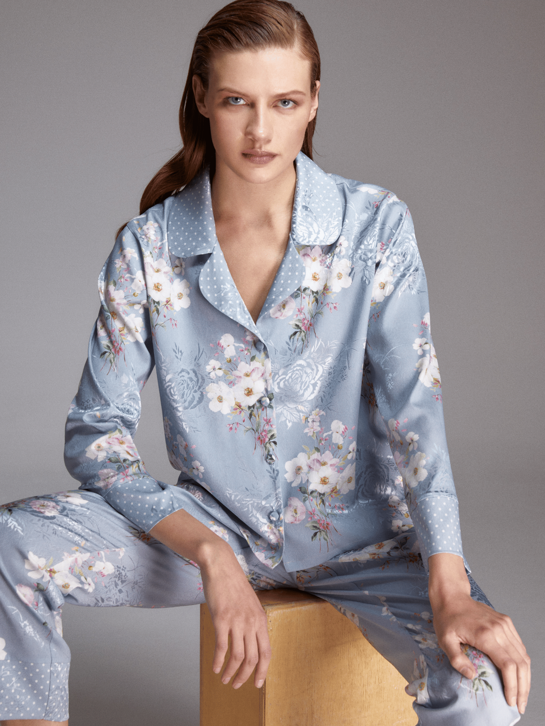 Mavi Çiçekli 2'li Pijama Takımı