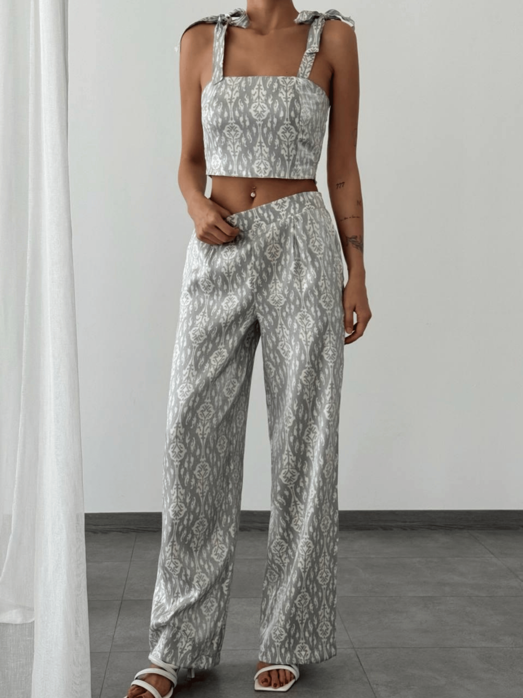 Parıltılı Crop Pantolon Takım