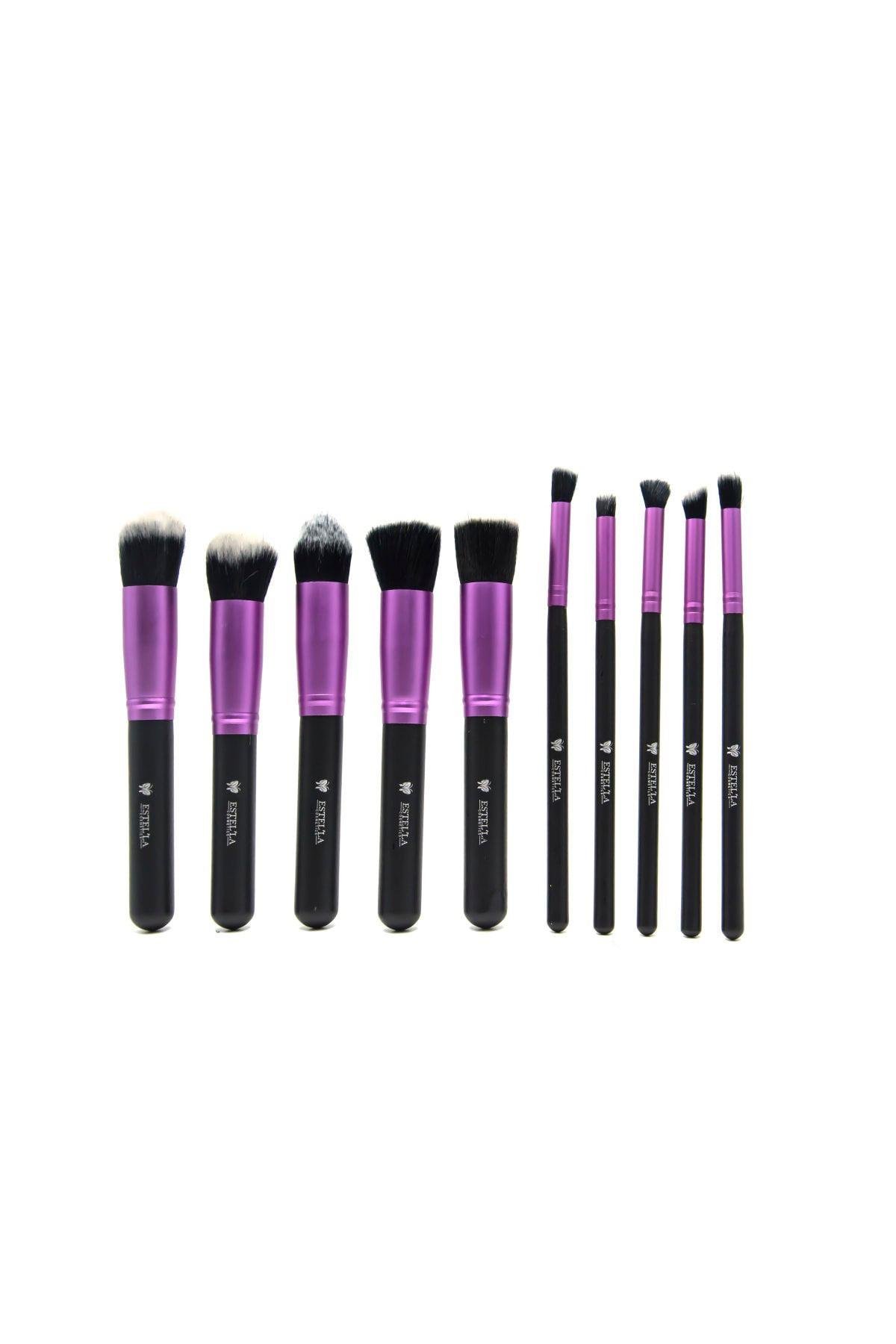 Makyaj Fırça 10lu Set Siyah-mor