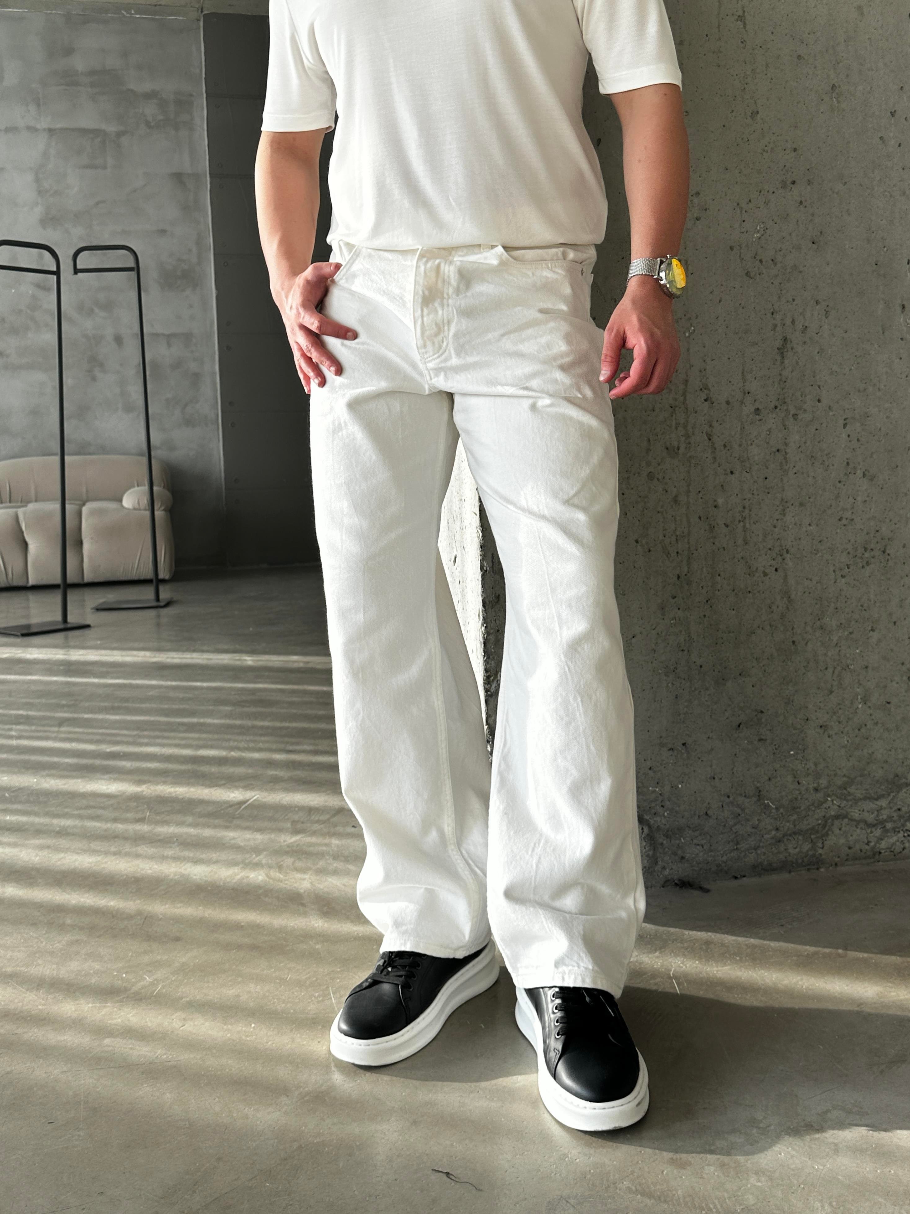 Beyaz GG Baggy Fit Kot Pantolon