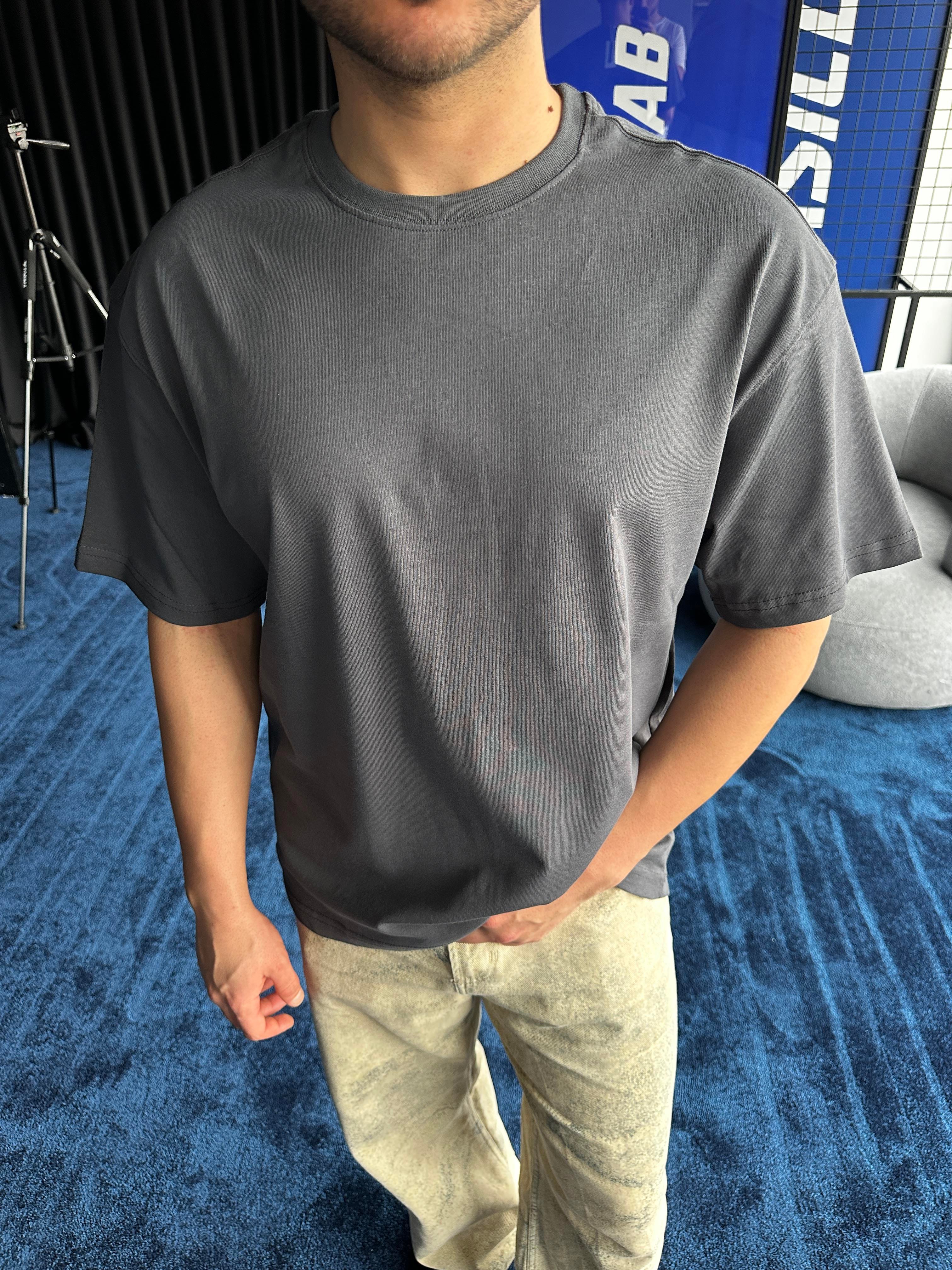 Füme Bisiklet Yaka Oversize T-Shirt