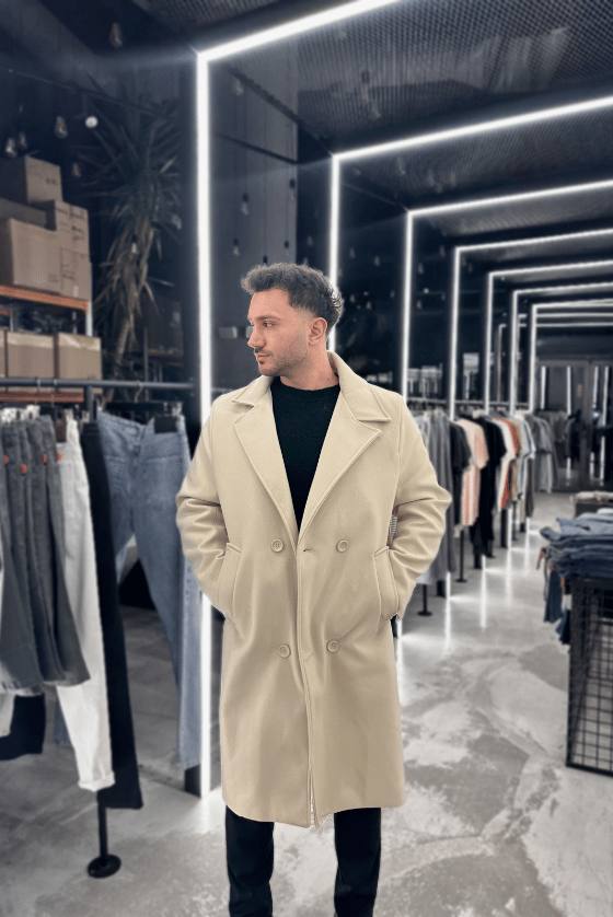 GİESTO KREM UZUN REGULAR KALIP KAŞE KABAN