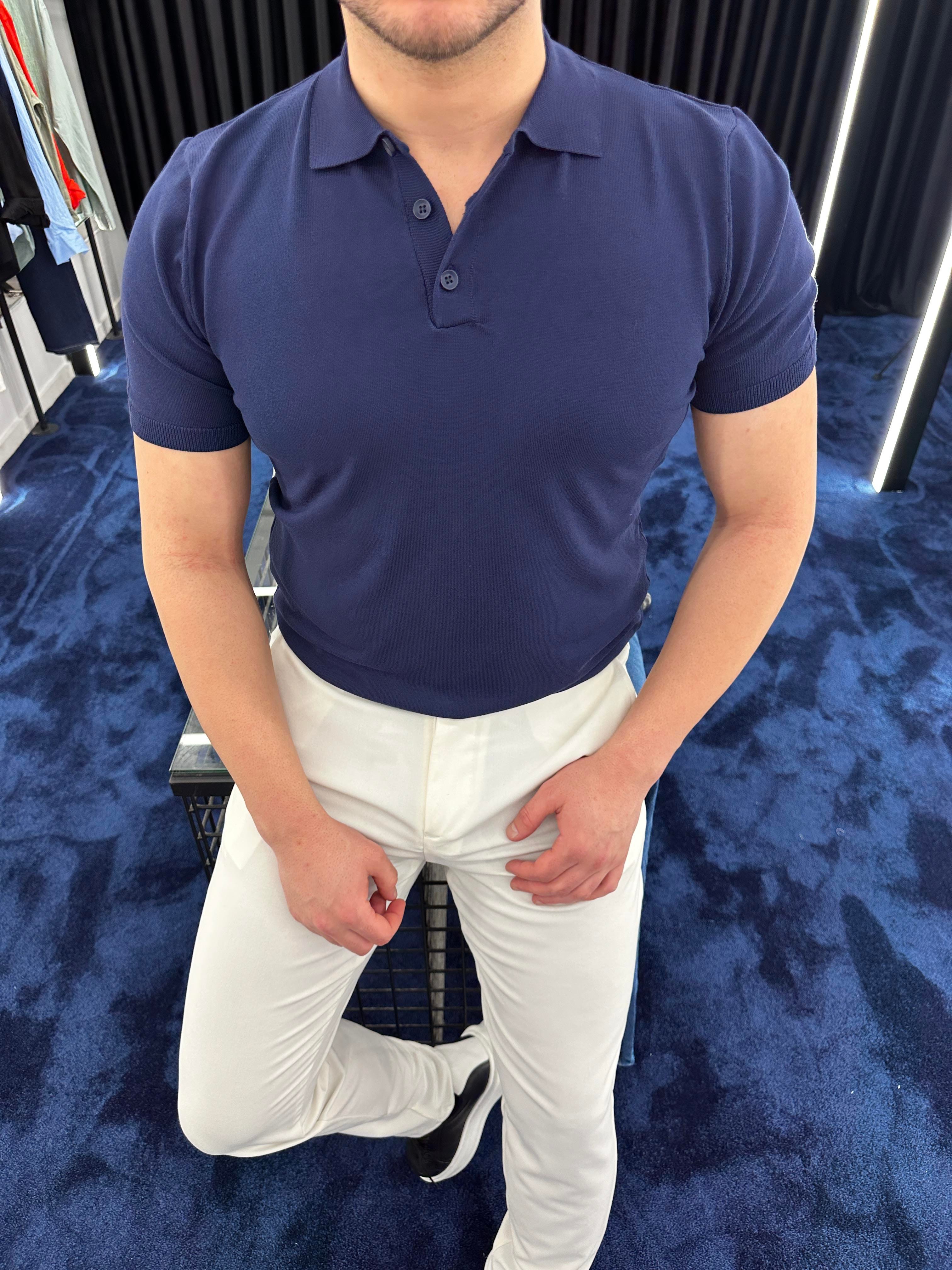 Lacivert Polo Yaka  Düğmeli Kısa Kol T-Shirt