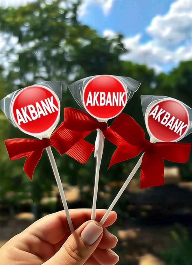 Kurumsal İmzalı Mavi Kurdeleli Promosyon Lolipoplar