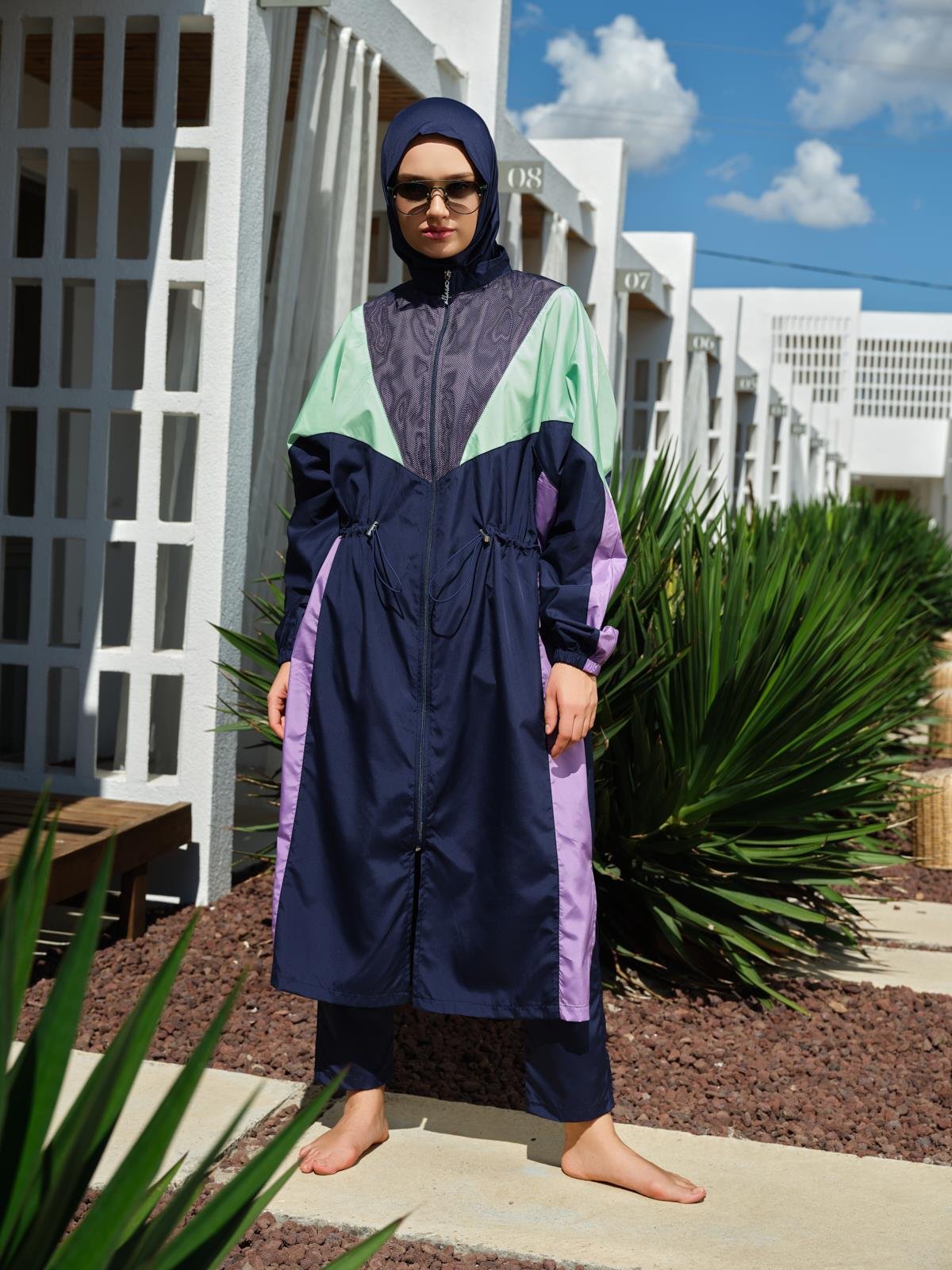 Mix Renkli Oversize Uzun Tessettür Mayo lacivert