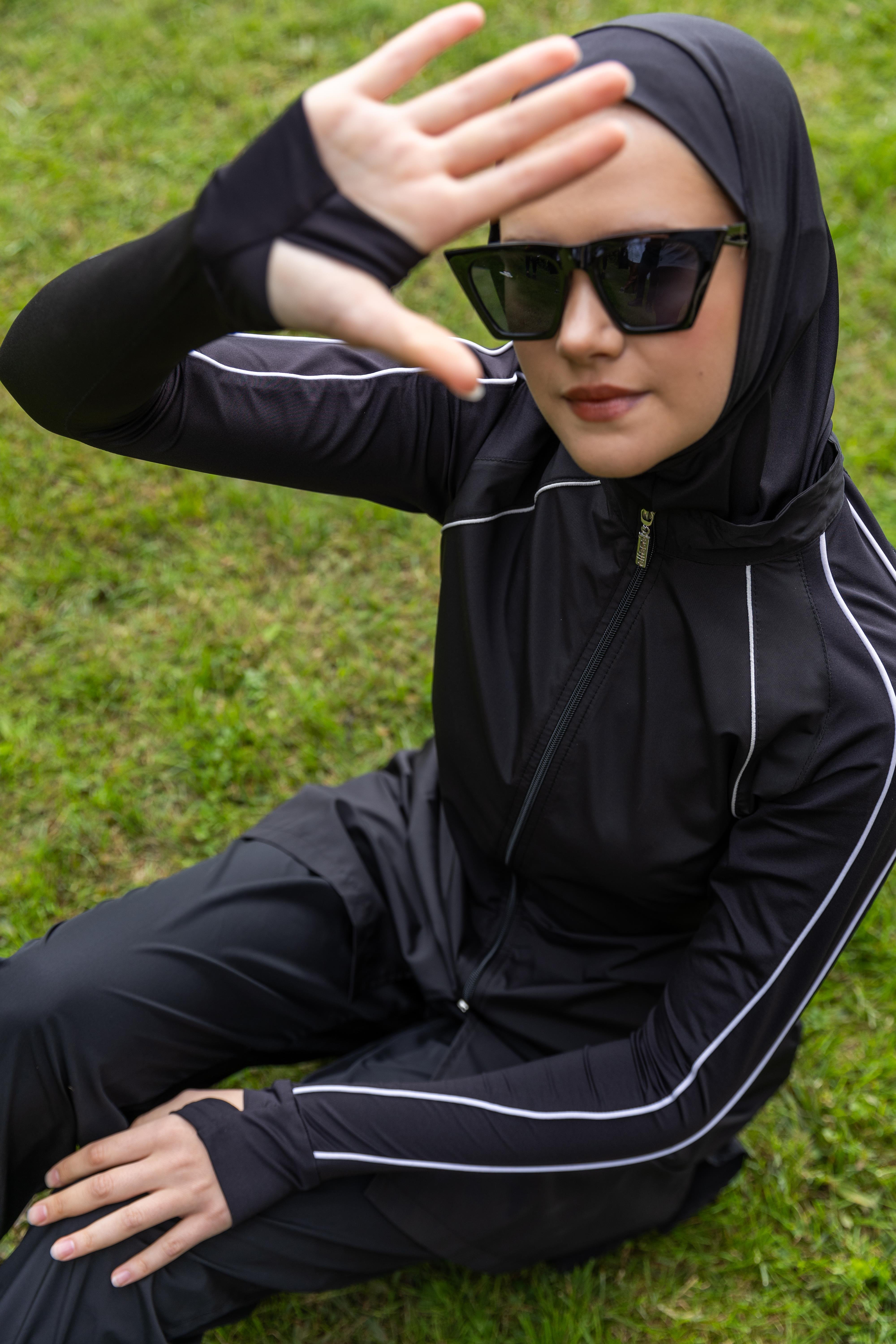 Reglan Kol Biye Detaylı Tesettür Mayo Siyah