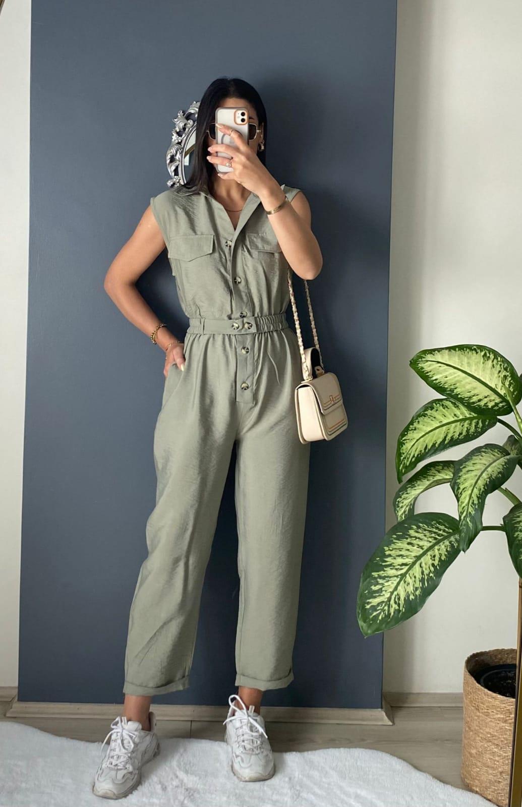 HAKİ BELİ LASTİKLİ SAFARİ SOFT TULUM