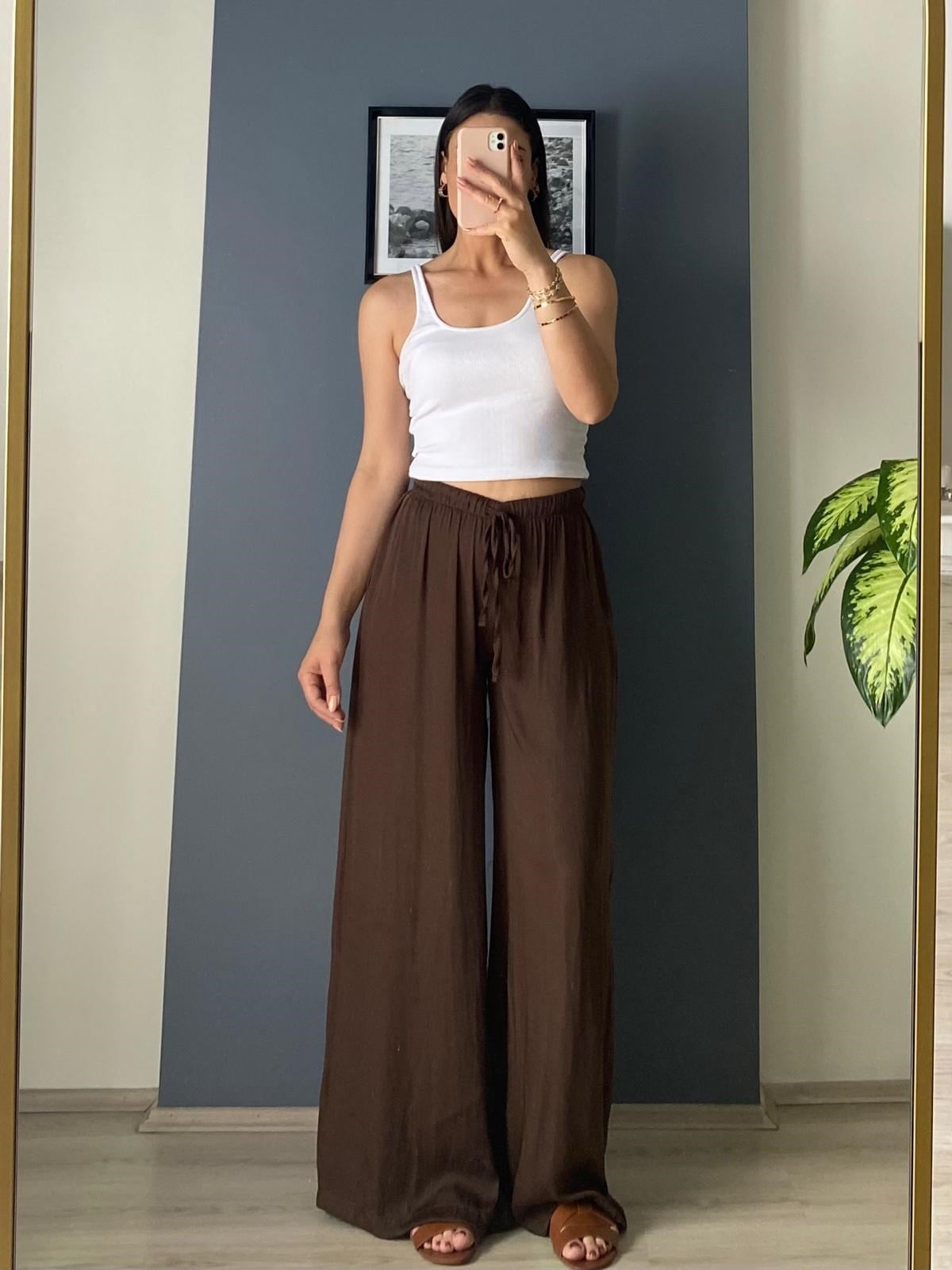 KAHVE DÖKÜMLÜ PANTALON