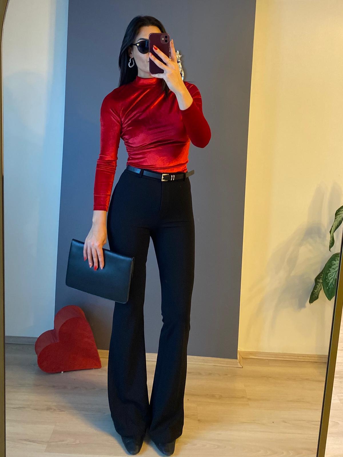 KEMERLİ BİR BEDEN İNCE GÖSTEREN İSPANYOL PAÇA PANTALON