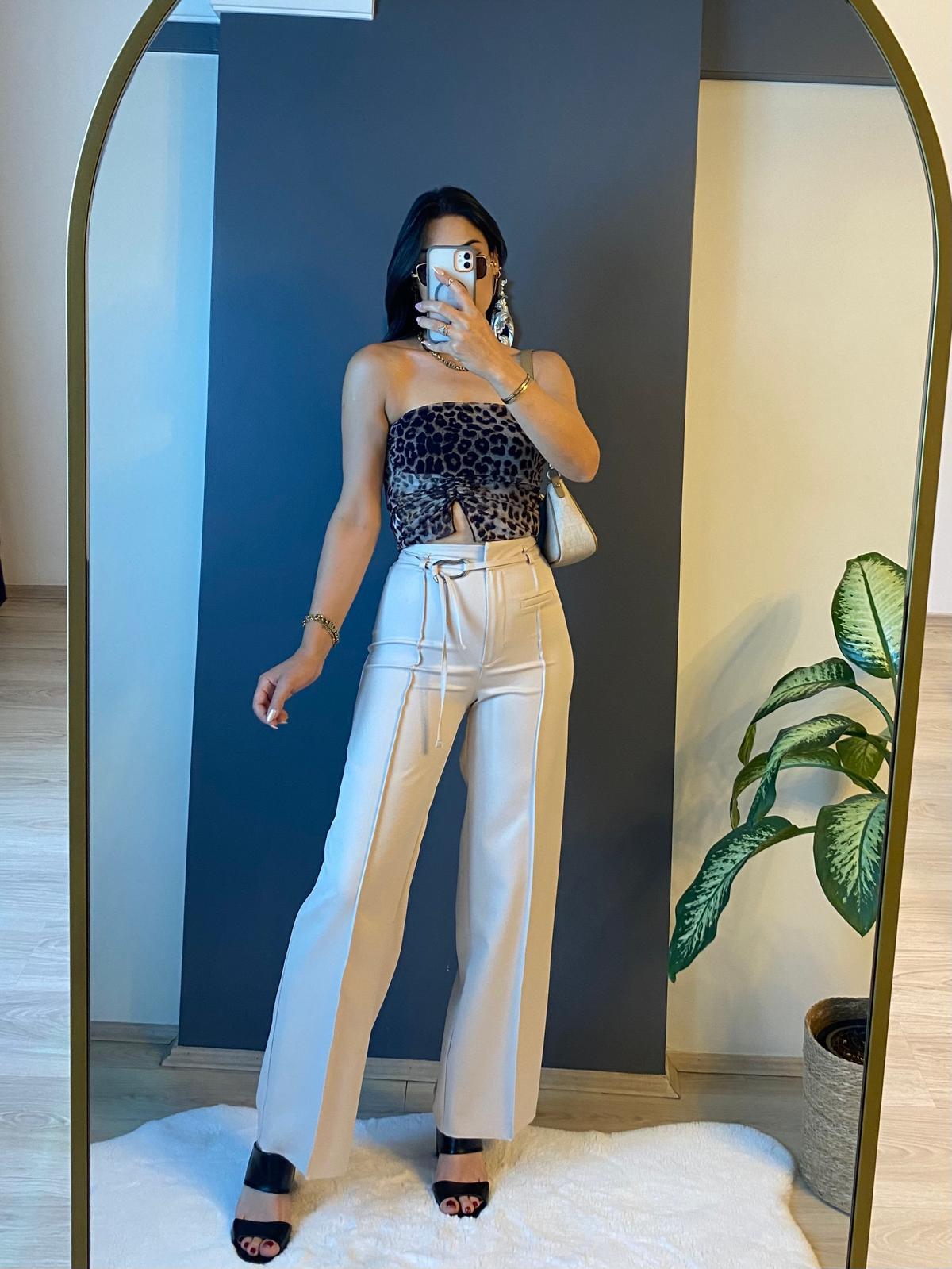KREM BELDEN BAĞCIKLI PANTALON