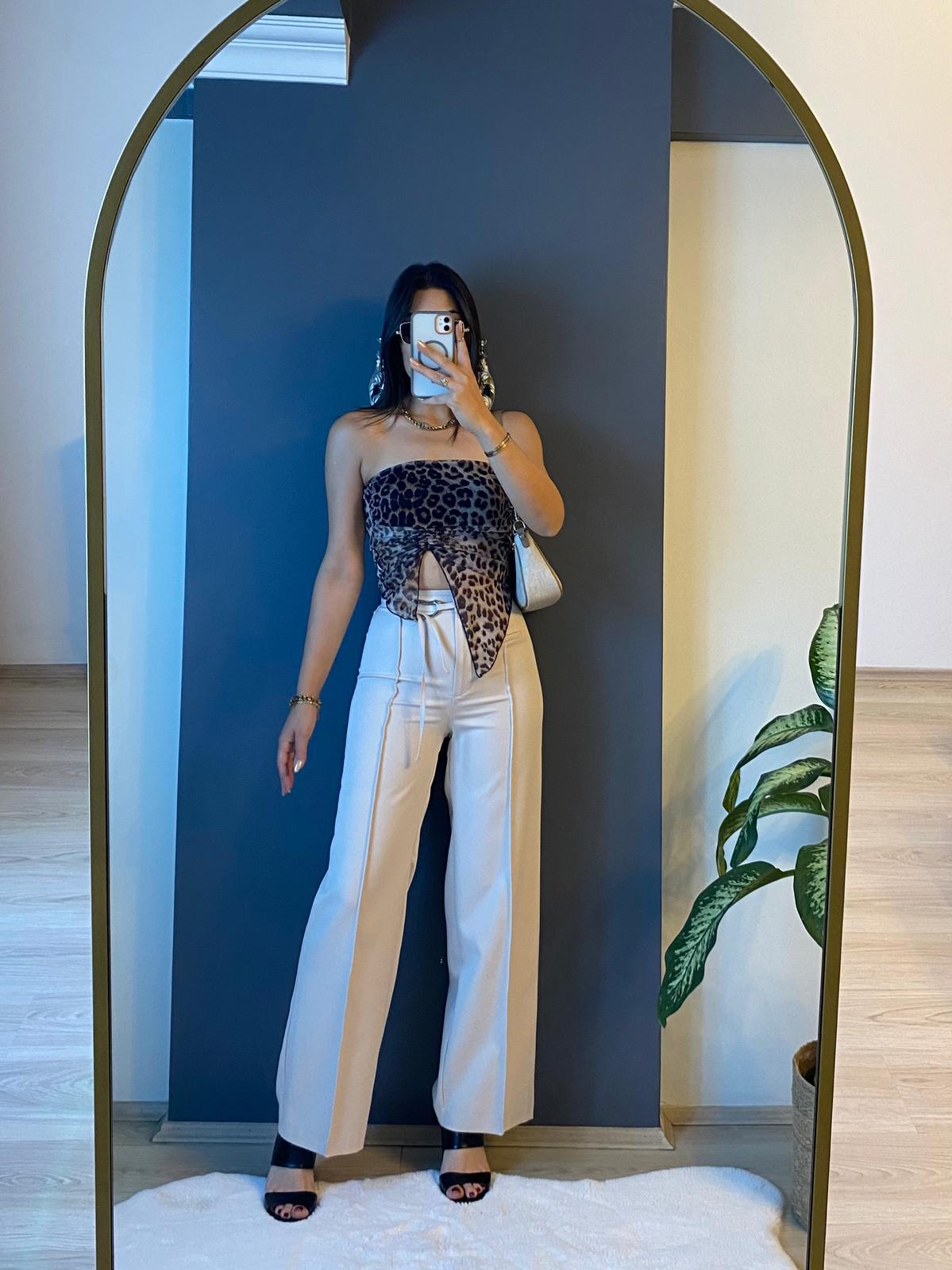 KREM BELDEN BAĞCIKLI PANTALON