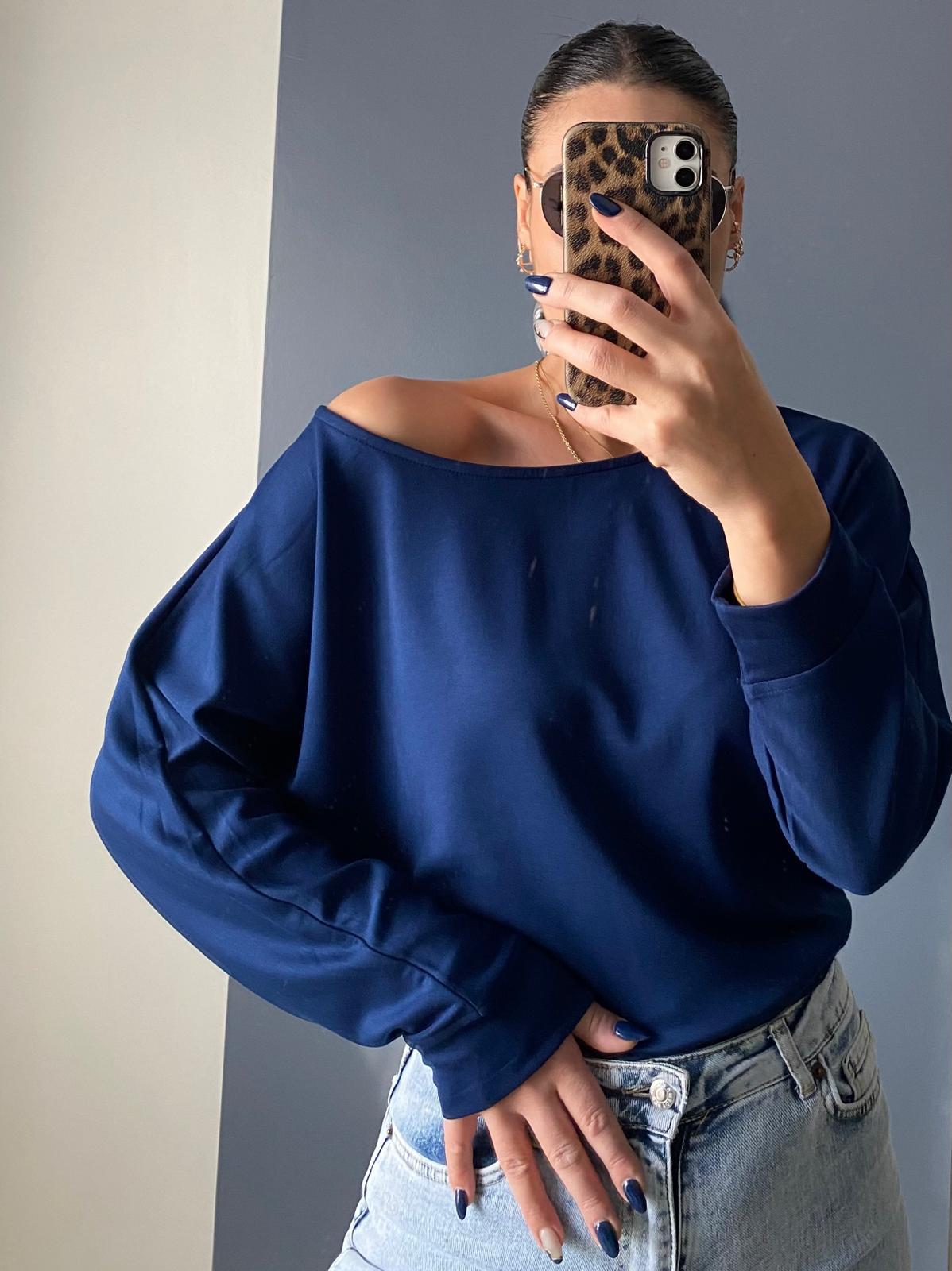 LACİVERT DÜŞÜK OMUZ SWEAT
