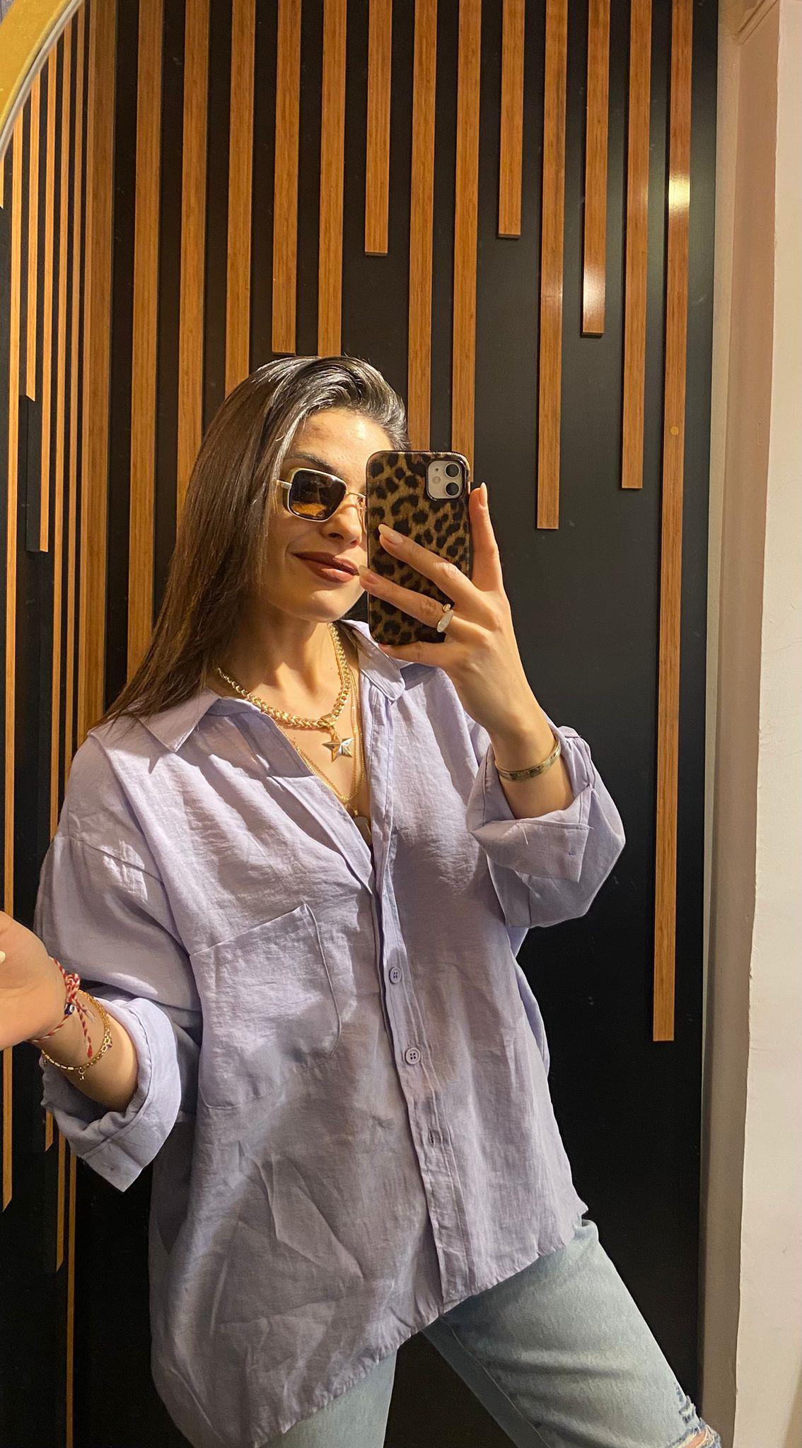 LİLA DÜŞÜK OMUZ OVERSİZE GÖMLEK