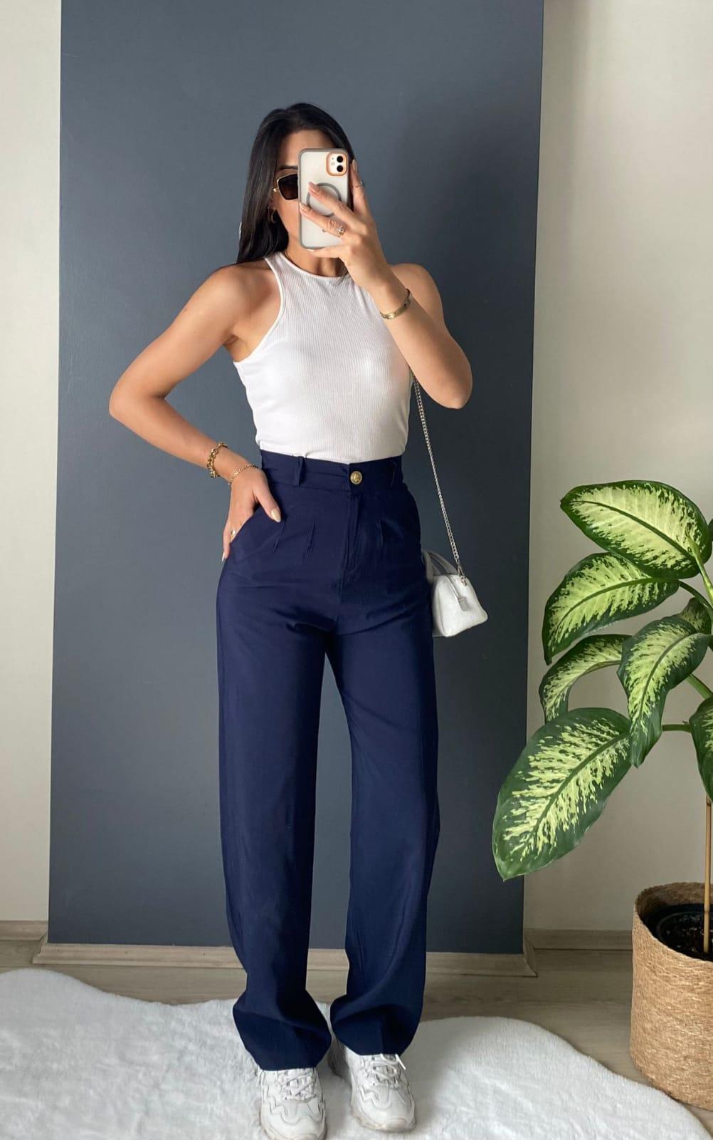 MASSİMO DUTTİ LACİVERTT TENSEL PALAZZO PANTALON