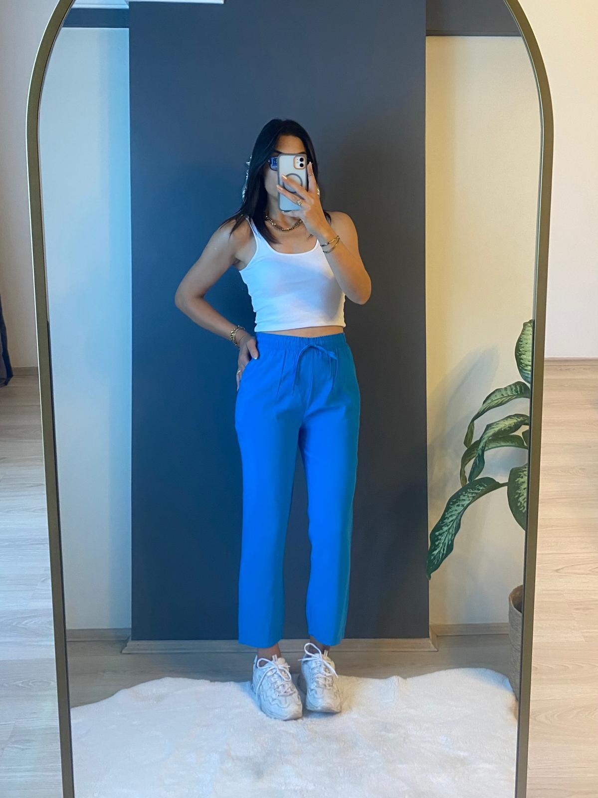 MAVİ TENSEL RAHAT PANTALON