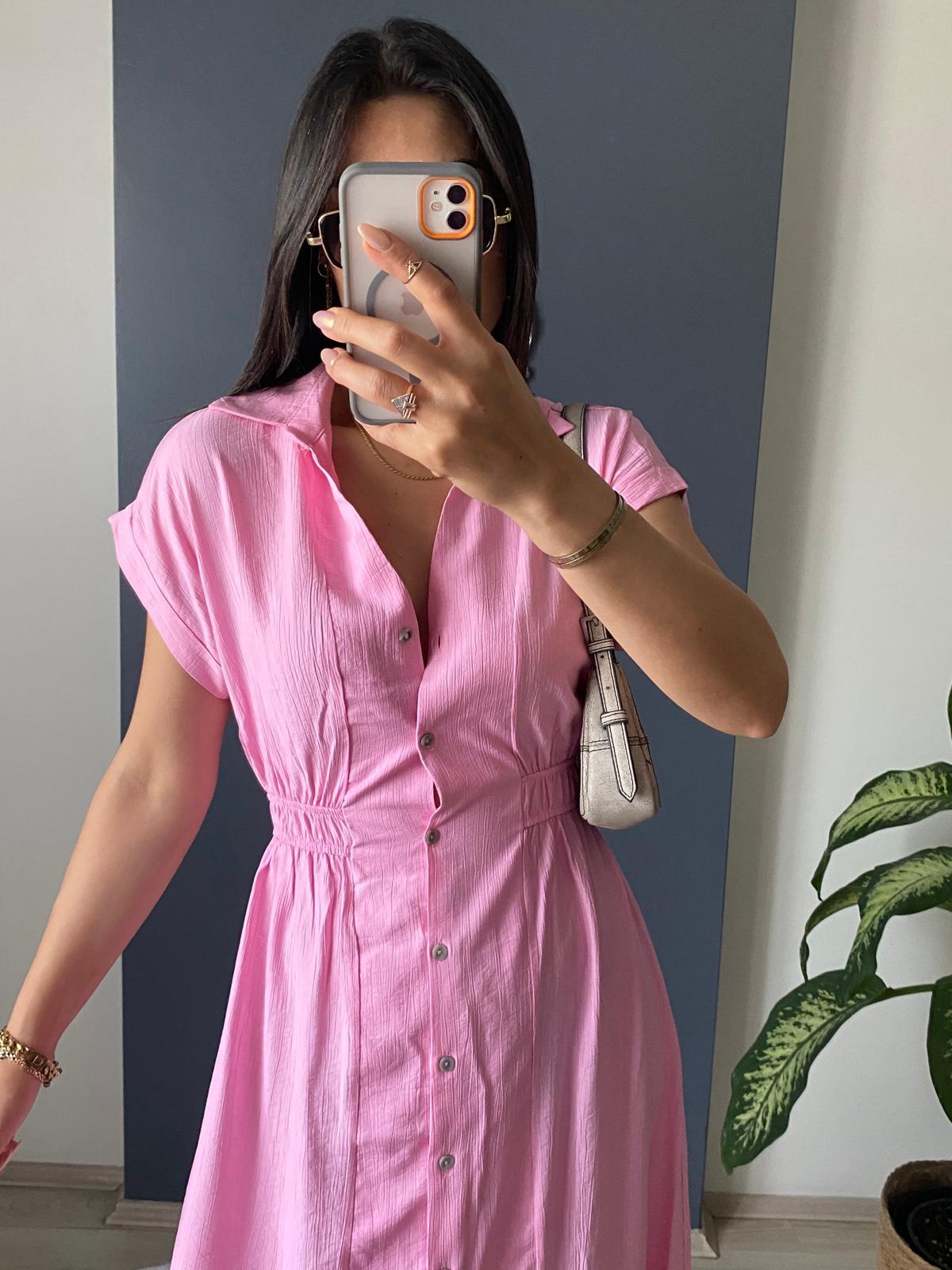PEMBE KISA KOL ELBİSE