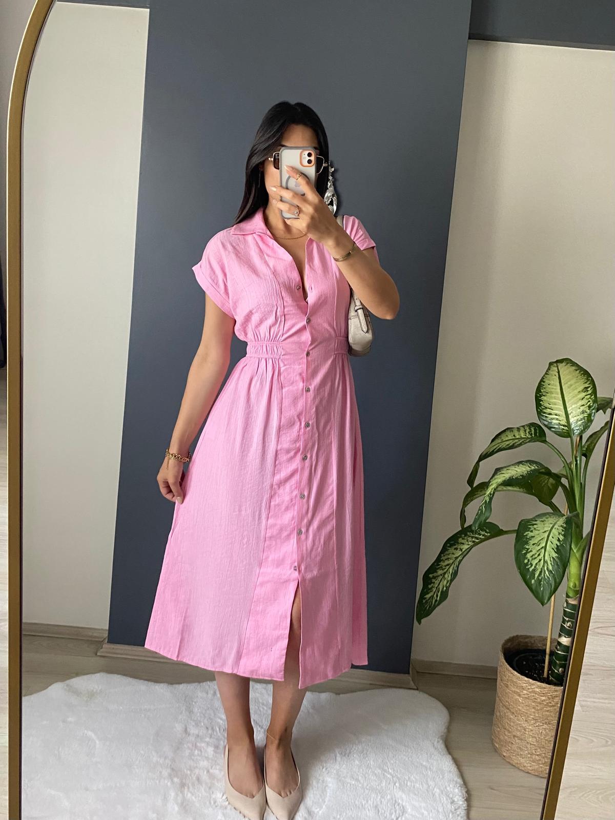 PEMBE KISA KOL ELBİSE