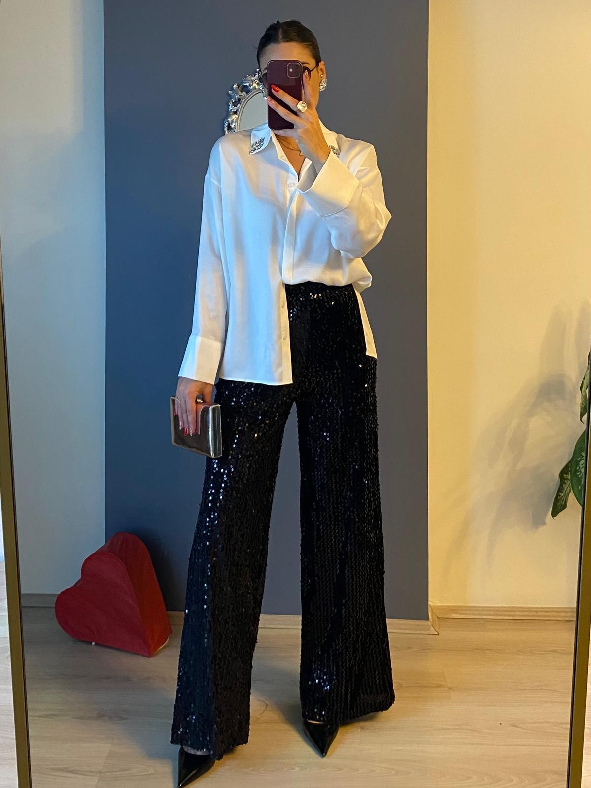 SİYAH PUL  PAYET PANTALON