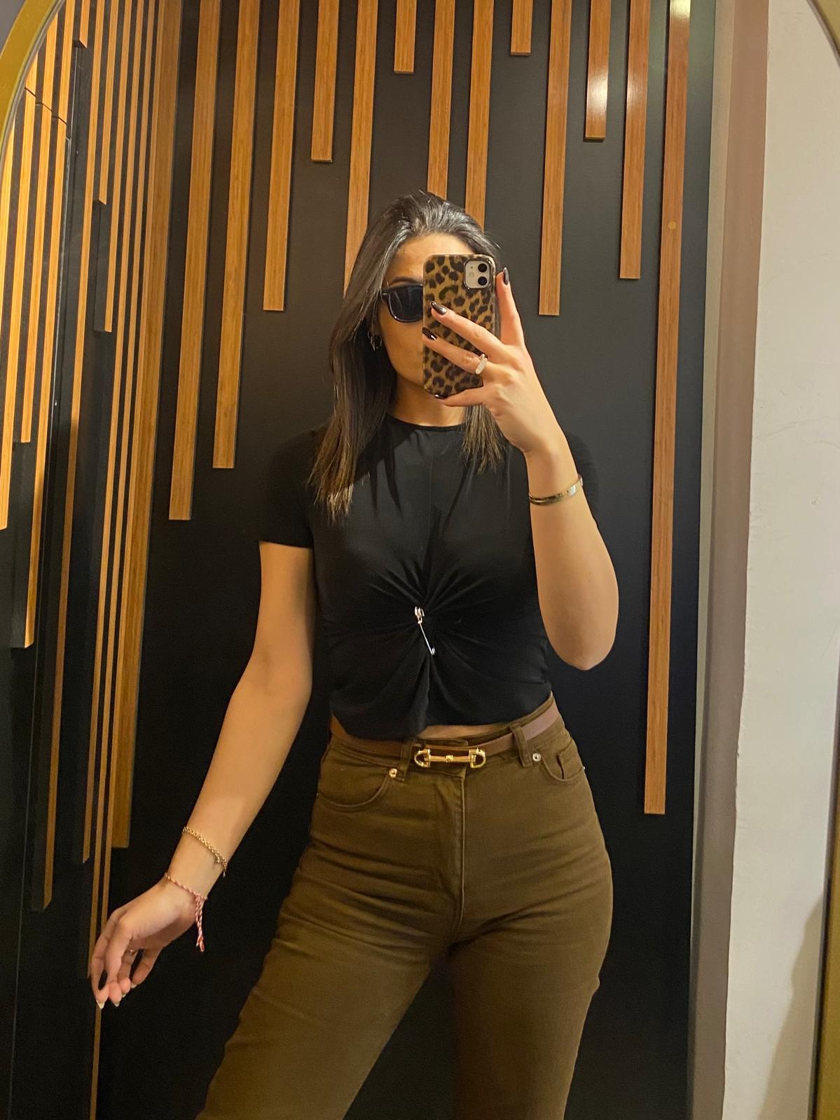 SİYAH ZRA ÇENGEL DETAY BLUZ