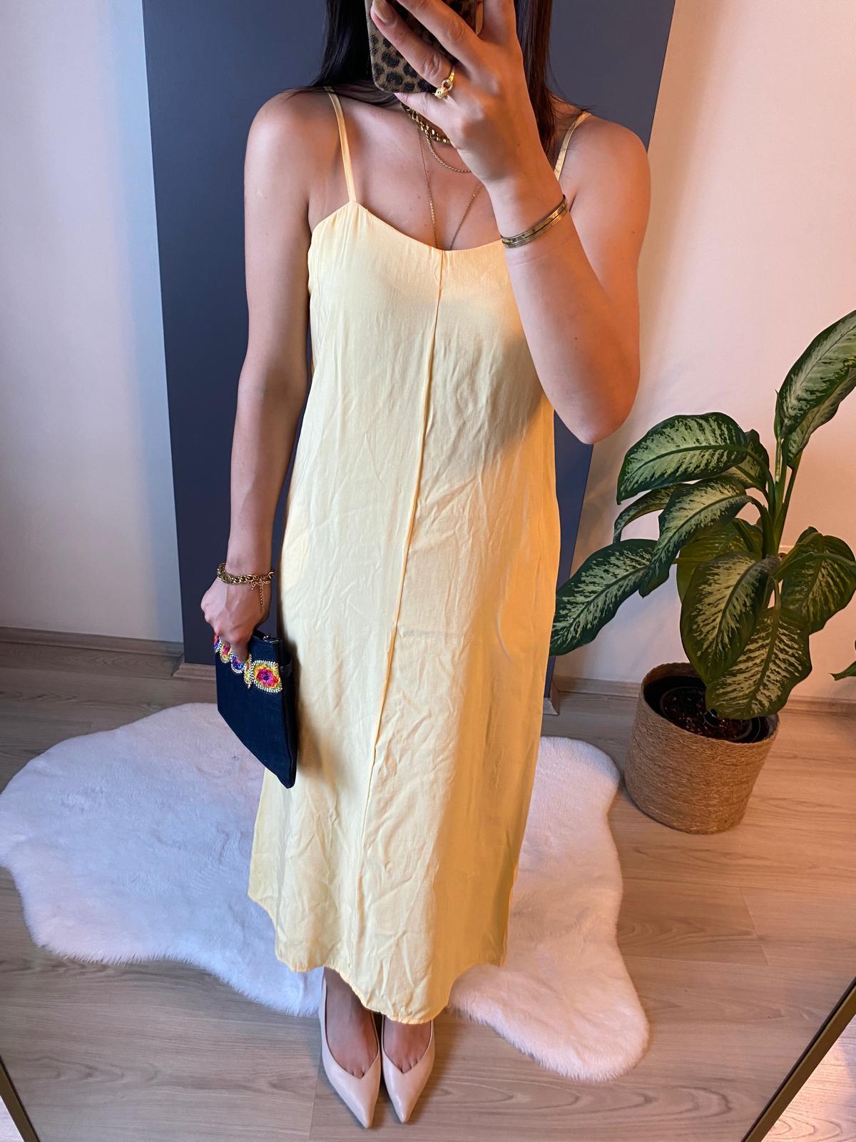 TENSEL KUMAŞ SARI ELBİSE