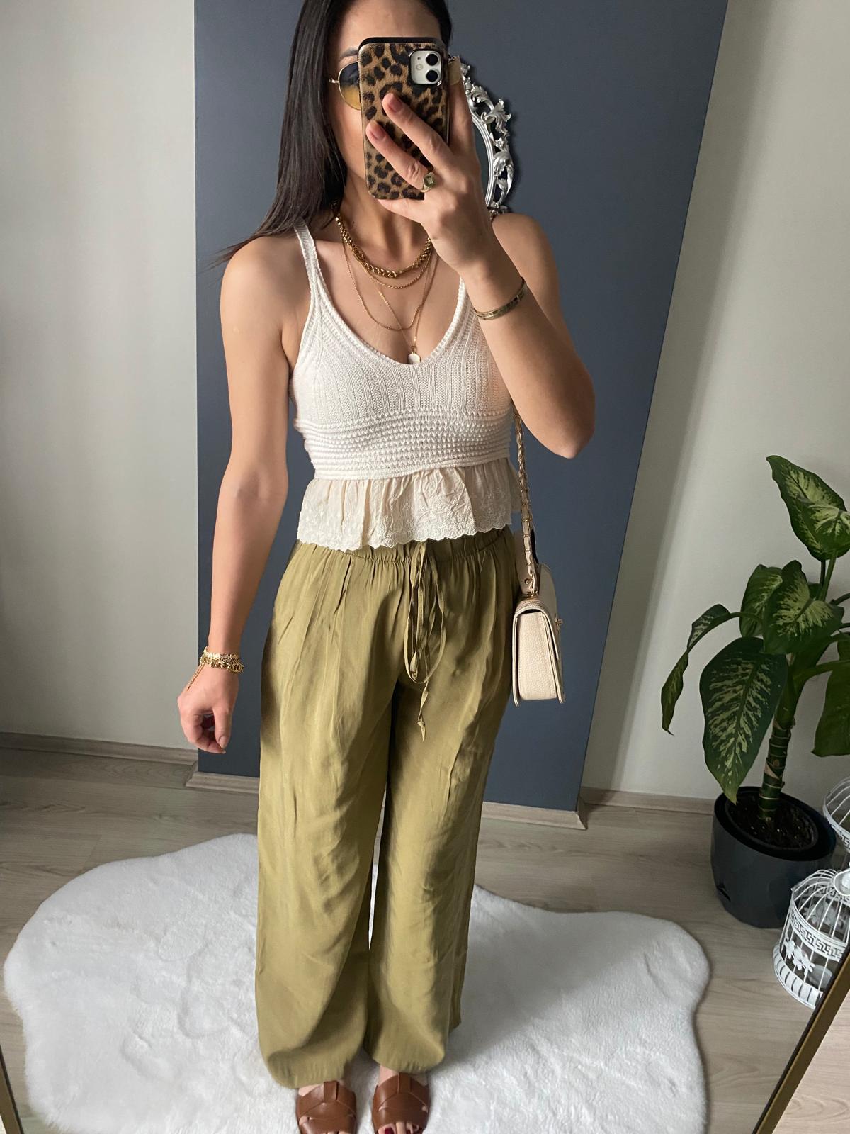 YAĞ YEŞİLİ TENSEL RAHAT PANTALON