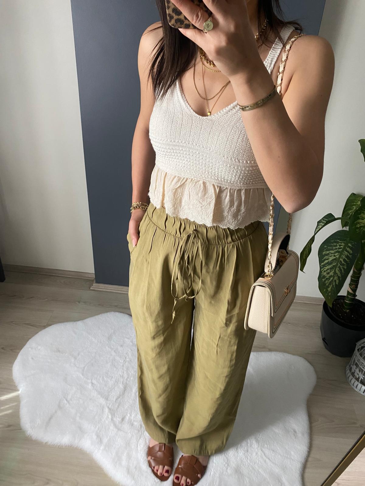 YAĞ YEŞİLİ TENSEL RAHAT PANTALON
